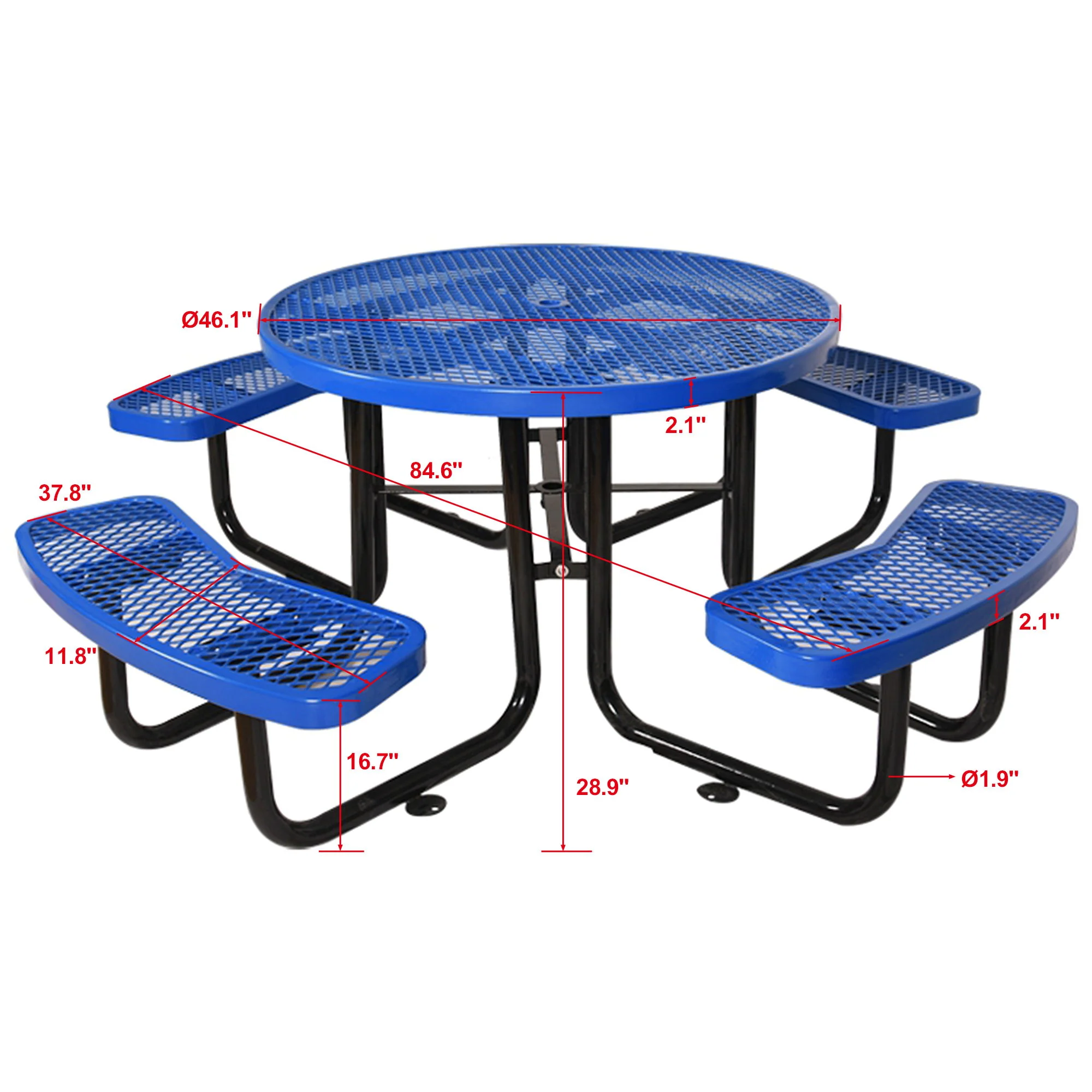 Round Outdoor Steel Picnic Table With Umbrella Pole - Image 7
