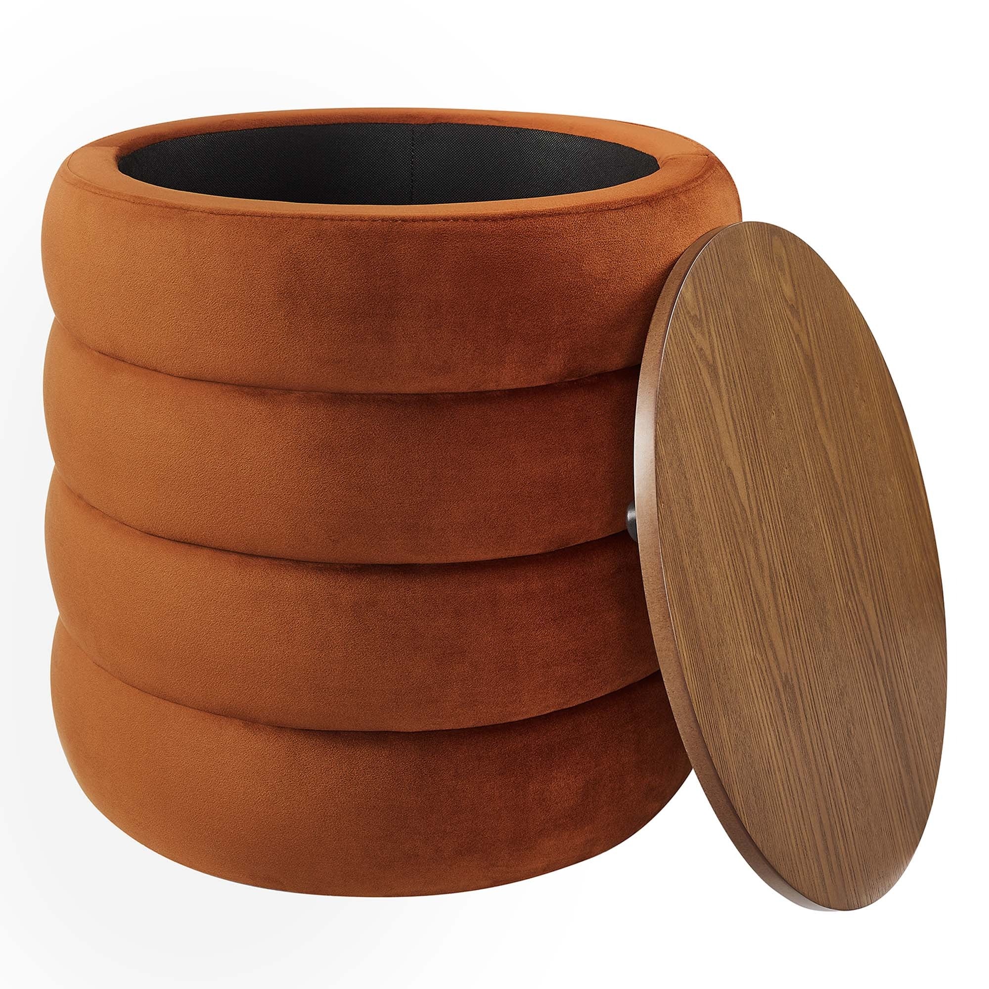 Round Performance Velvet Storage Ottoman with Wood Lid – 17 Inch - Image 17