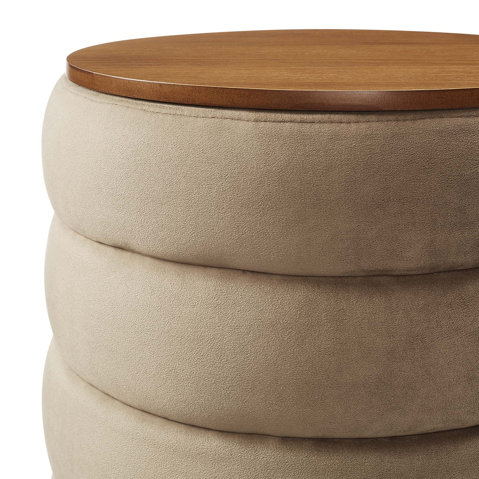 Round Performance Velvet Storage Ottoman with Wood Lid – 17 Inch - Image 27