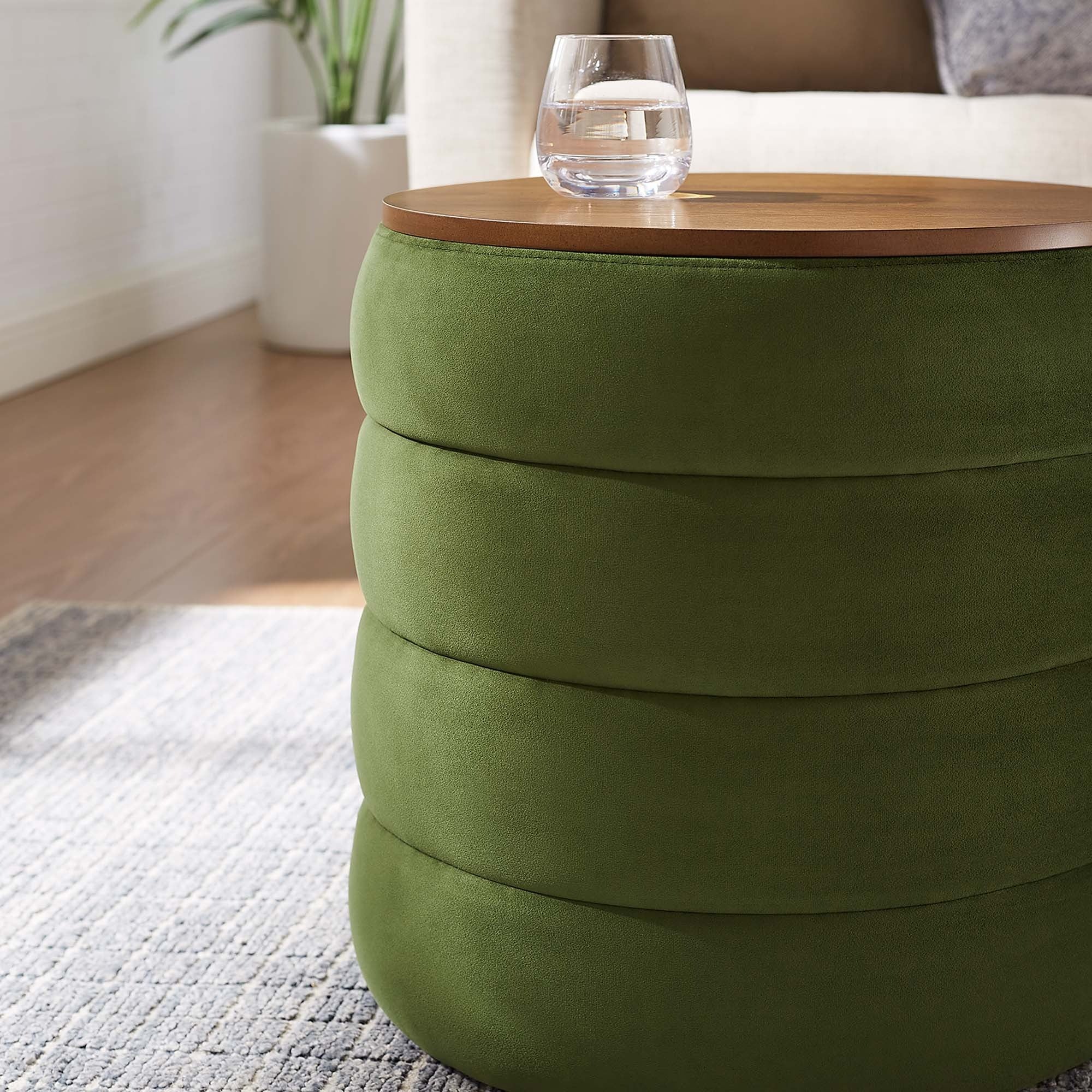 Round Performance Velvet Storage Ottoman with Wood Lid – 17 Inch - Image 6