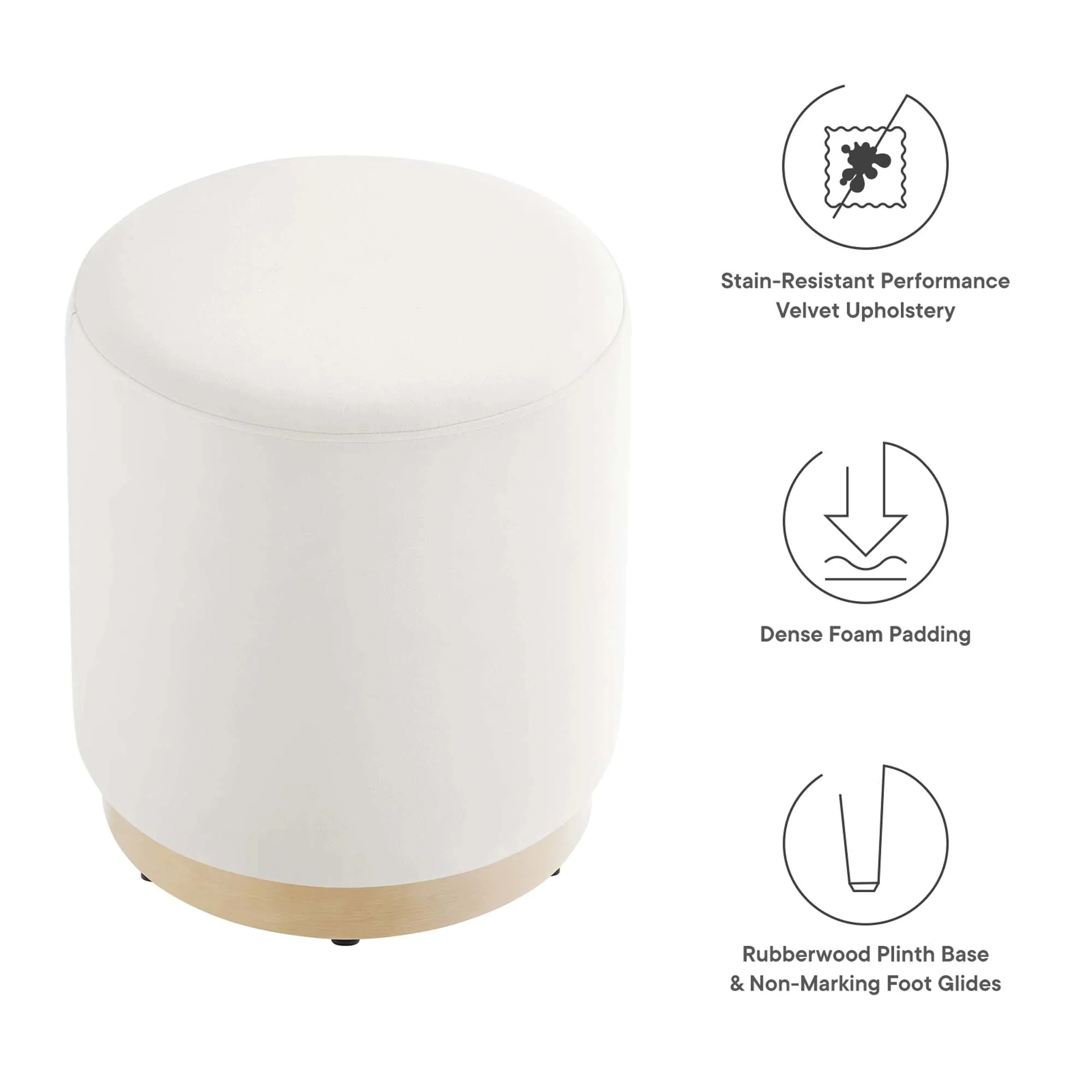 Round Performance Velvet Upholstered Ottoman – 16 Inch - Image 19