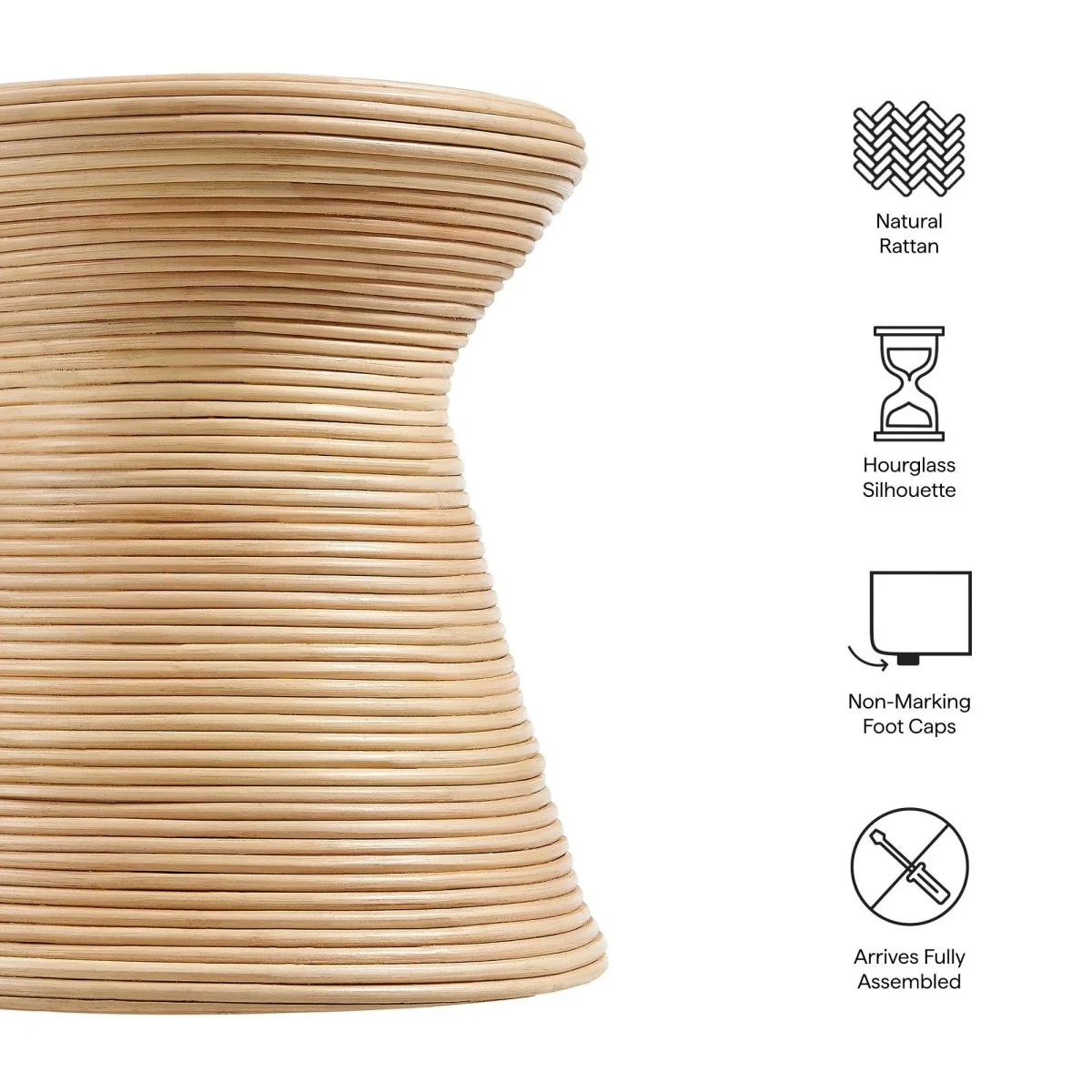 Round Rattan Side Table Hourglass Design – Natural - Image 3