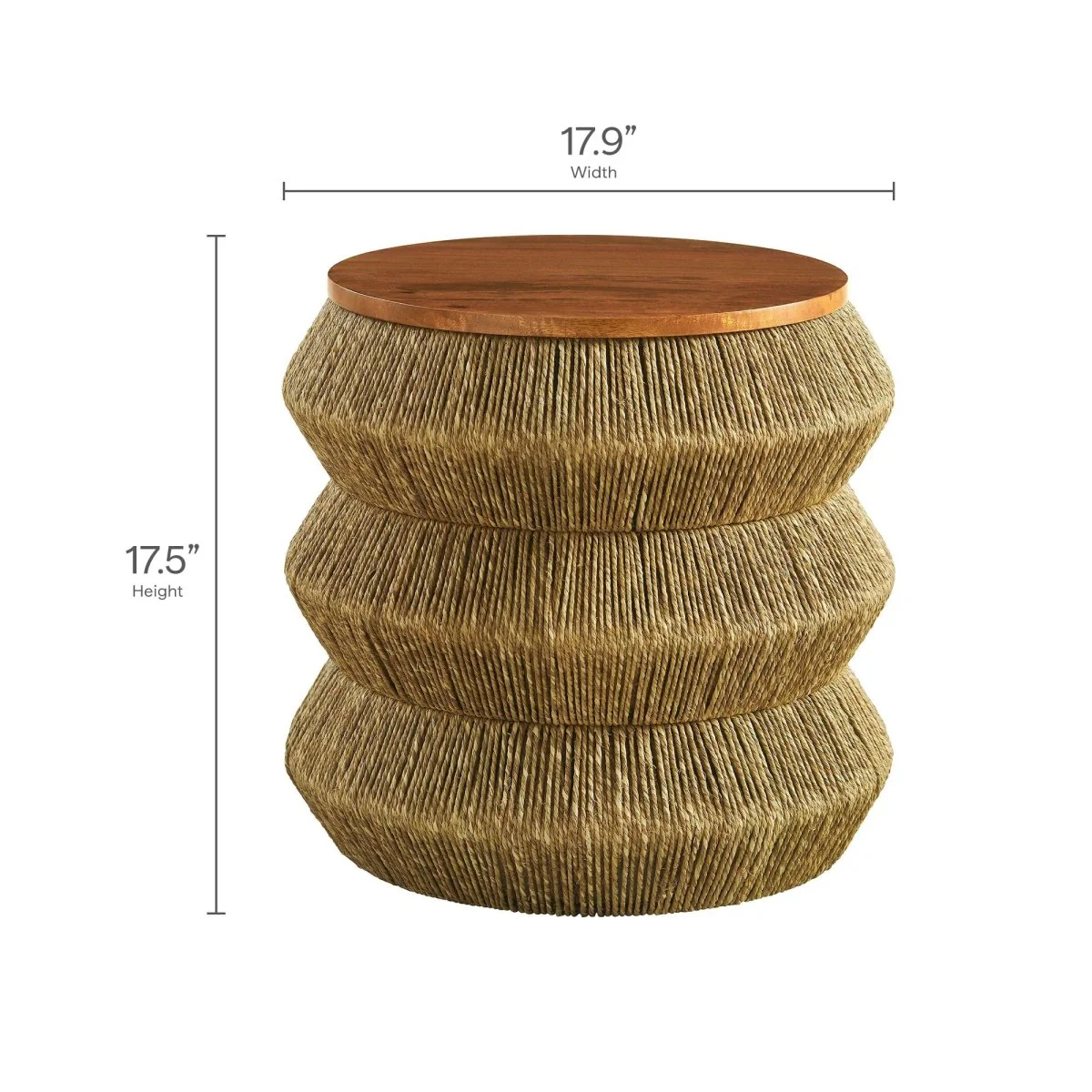 Round Seagrass and Wood Side Table Drum Design – 18 Inch - Image 8