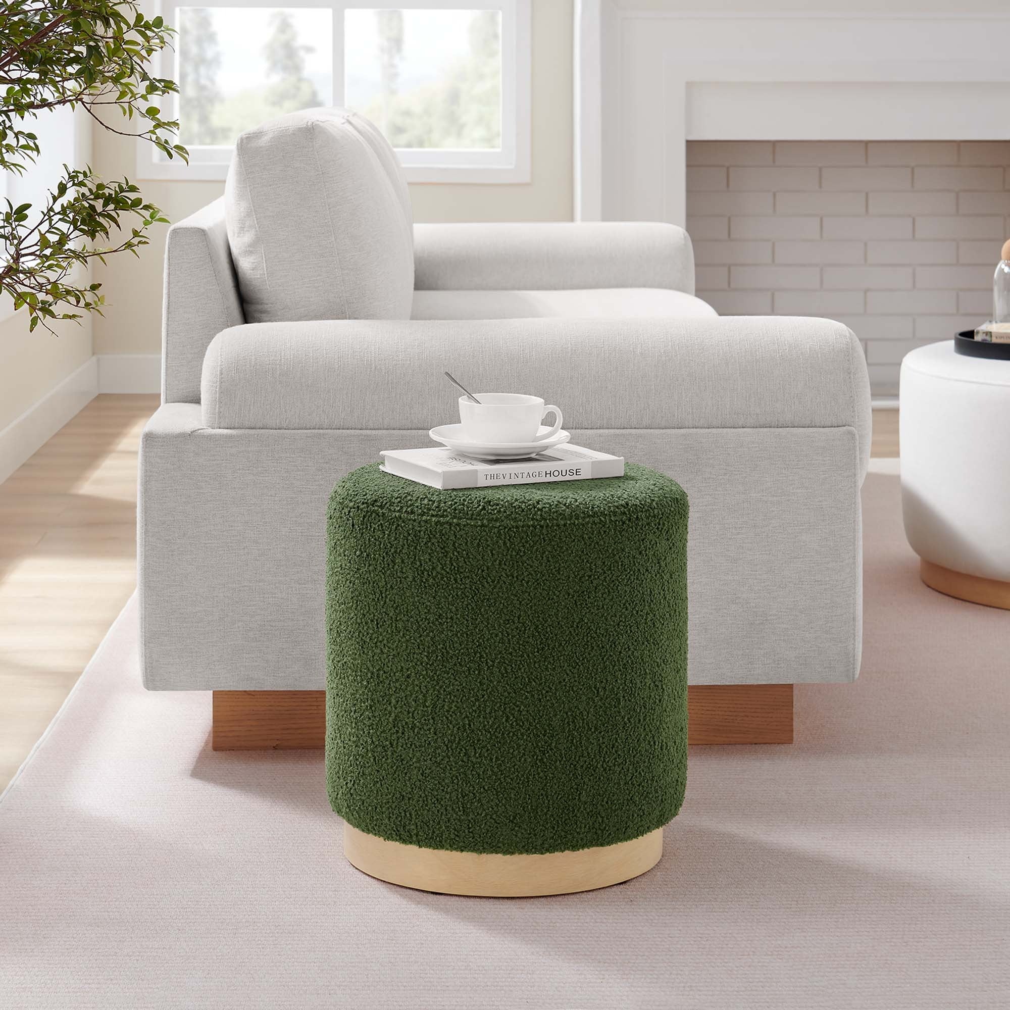 Round Sherpa Upholstered Ottoman – 16 Inch - Image 13