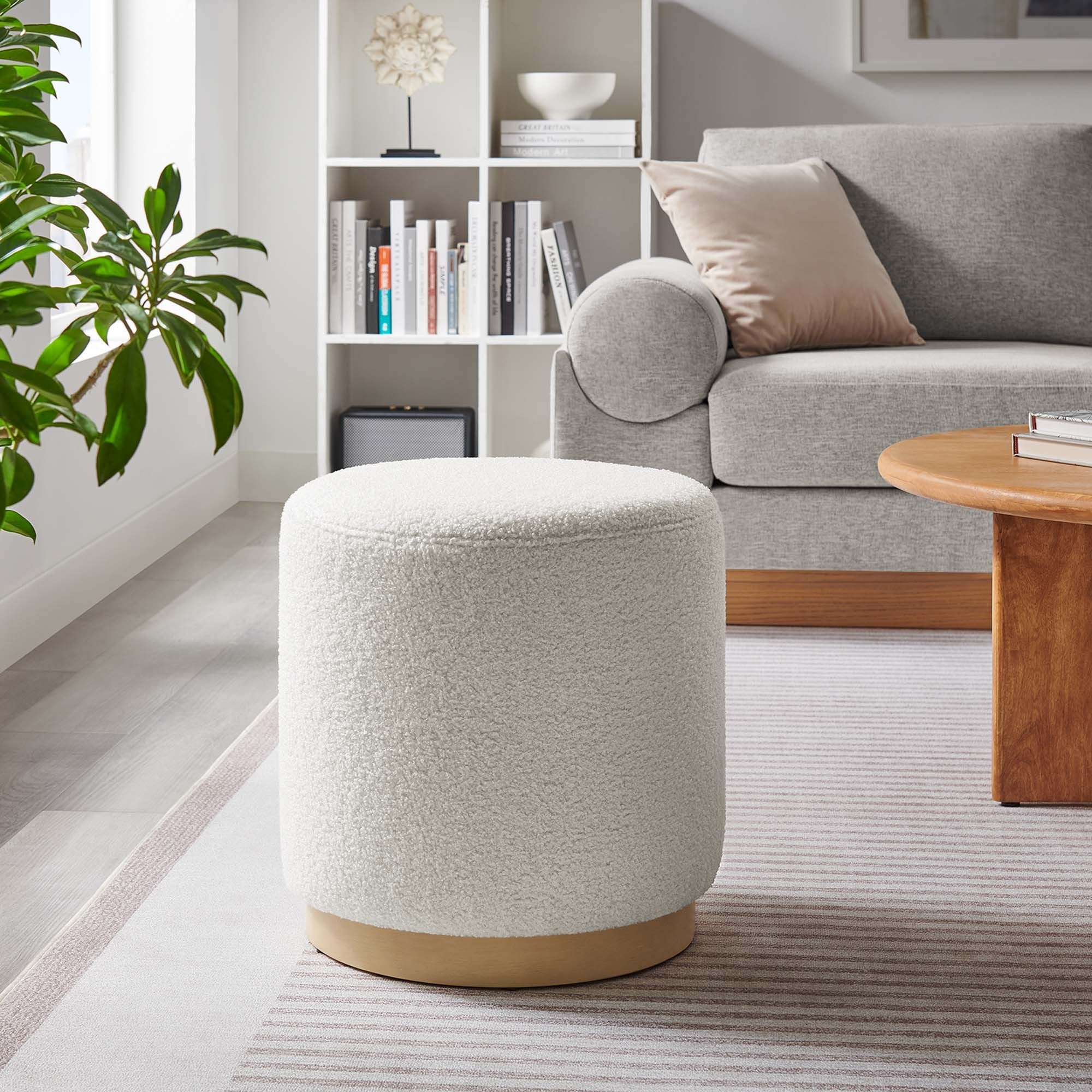 Round Sherpa Upholstered Ottoman – 16 Inch - Image 2