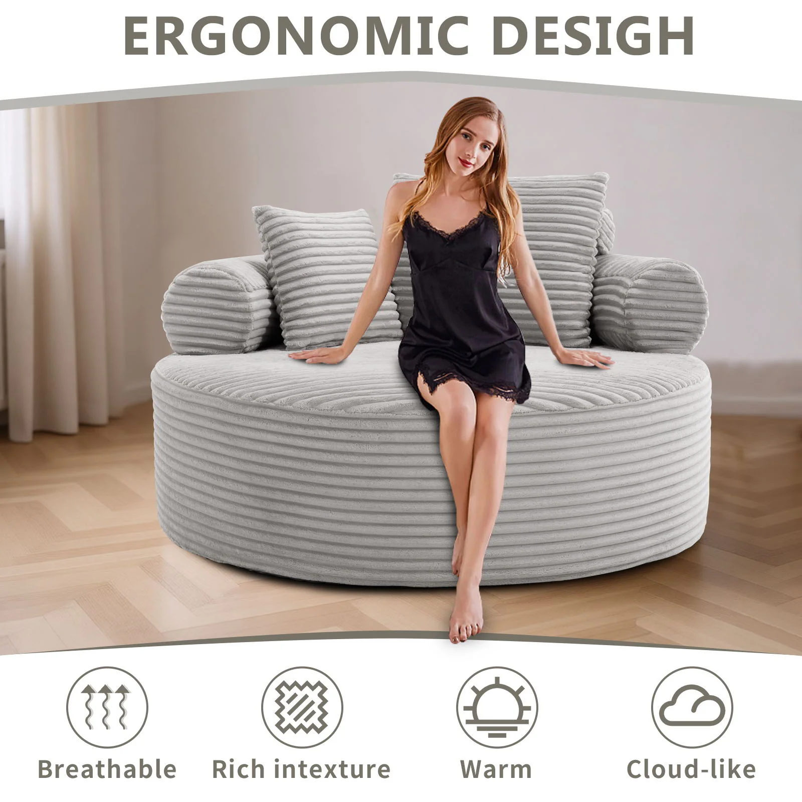 Round Sofa Bed With 3 Pillows For Living Room - Image 15