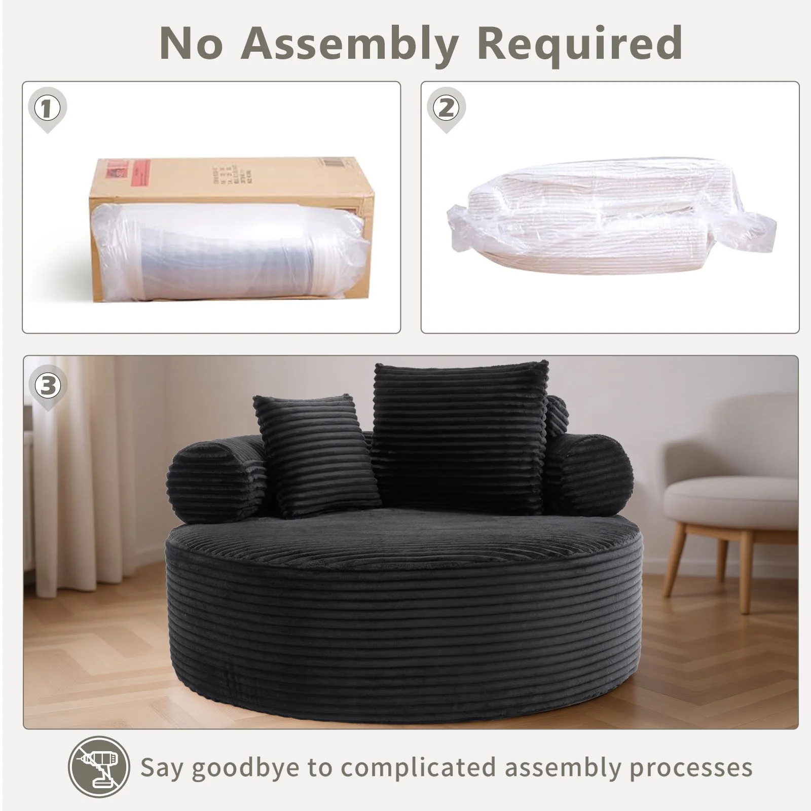 Round Sofa Bed With 3 Pillows For Living Room - Image 6