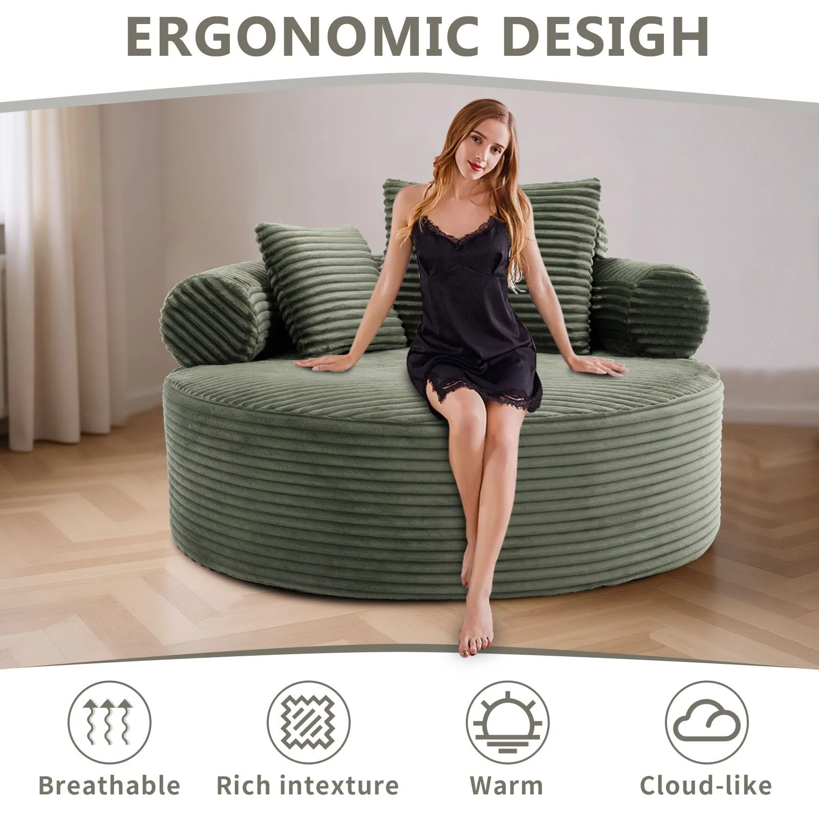Round Sofa Bed With 3 Pillows For Living Room - Image 8
