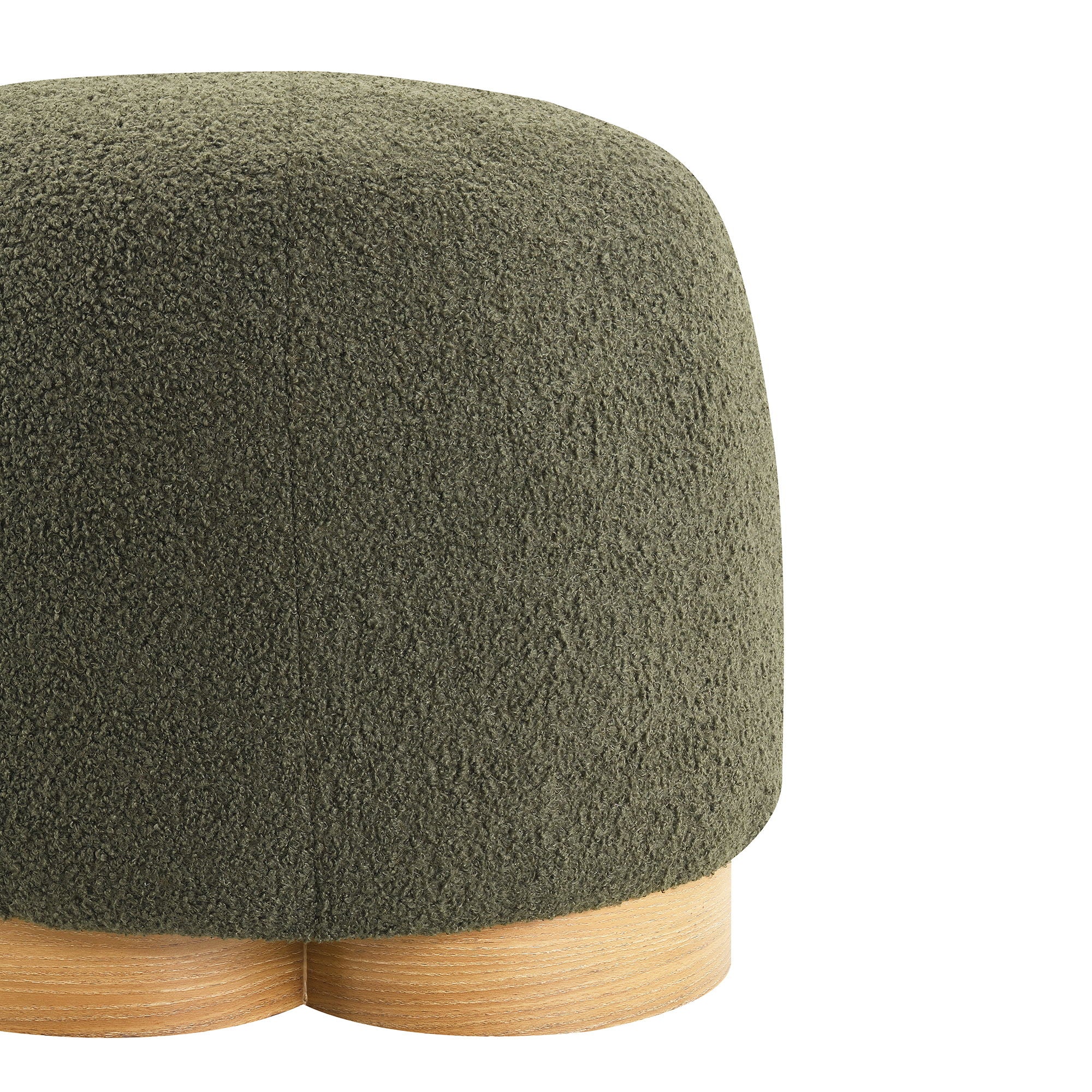 Round Soft Teddy Fabric Upholstered Ottoman With Metal Accents - Image 12