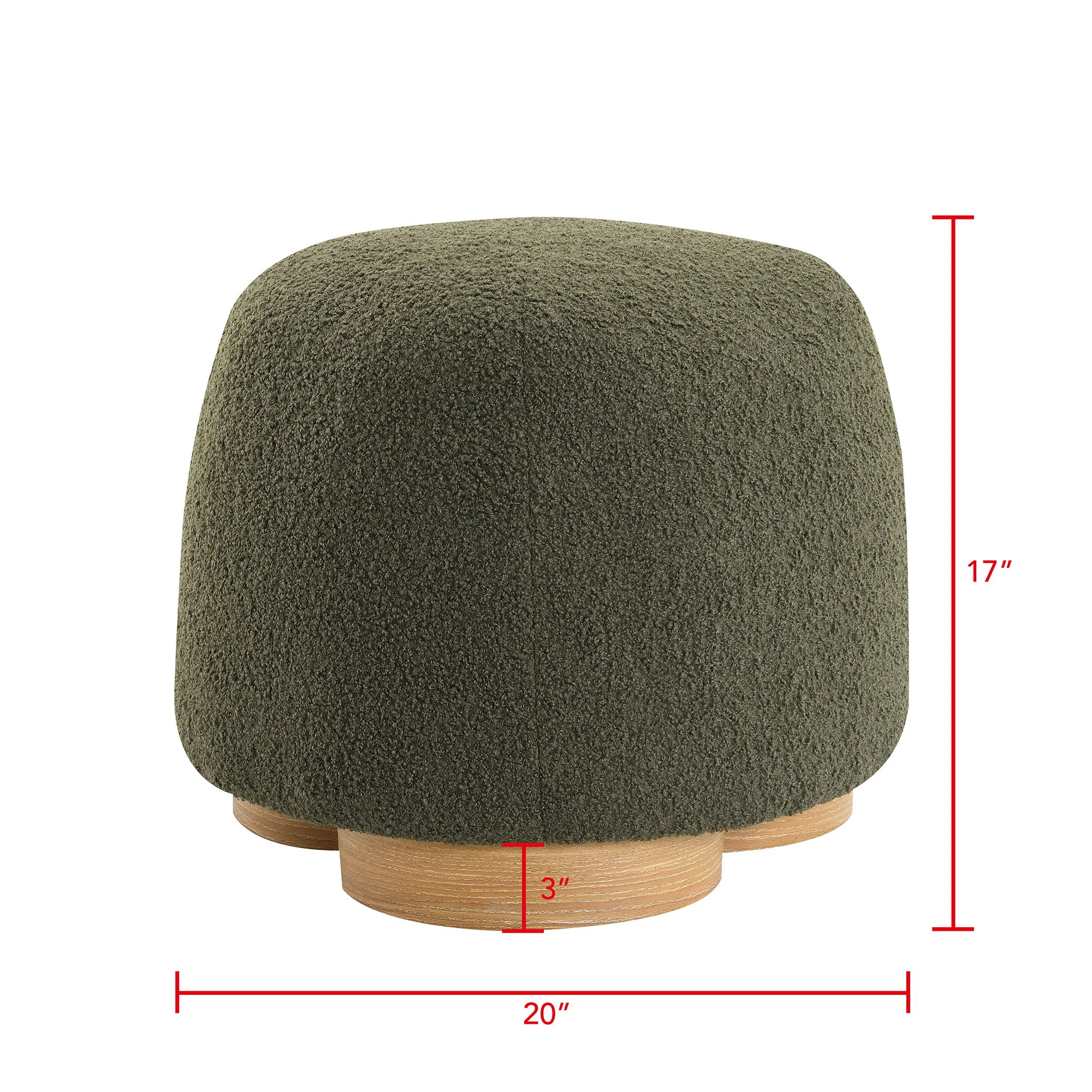 Round Soft Teddy Fabric Upholstered Ottoman With Metal Accents - Image 4