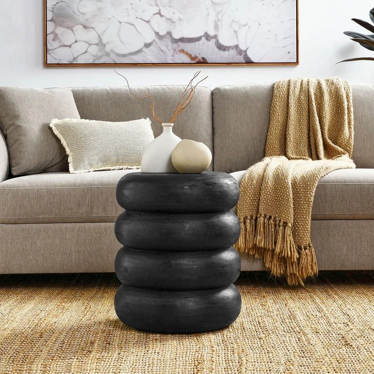 Round Stacked Mango Wood Side Table – 17 Inch - Image 5