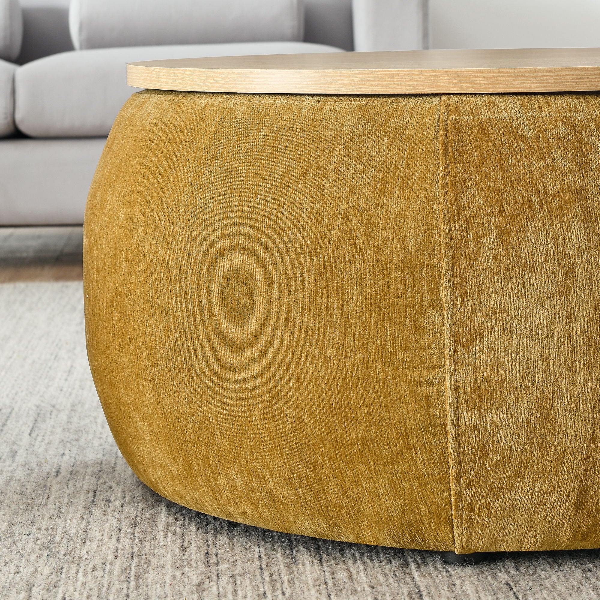 Round Storage Ottoman, 2 In 1 Function, End Table And Ottoman - Image 10
