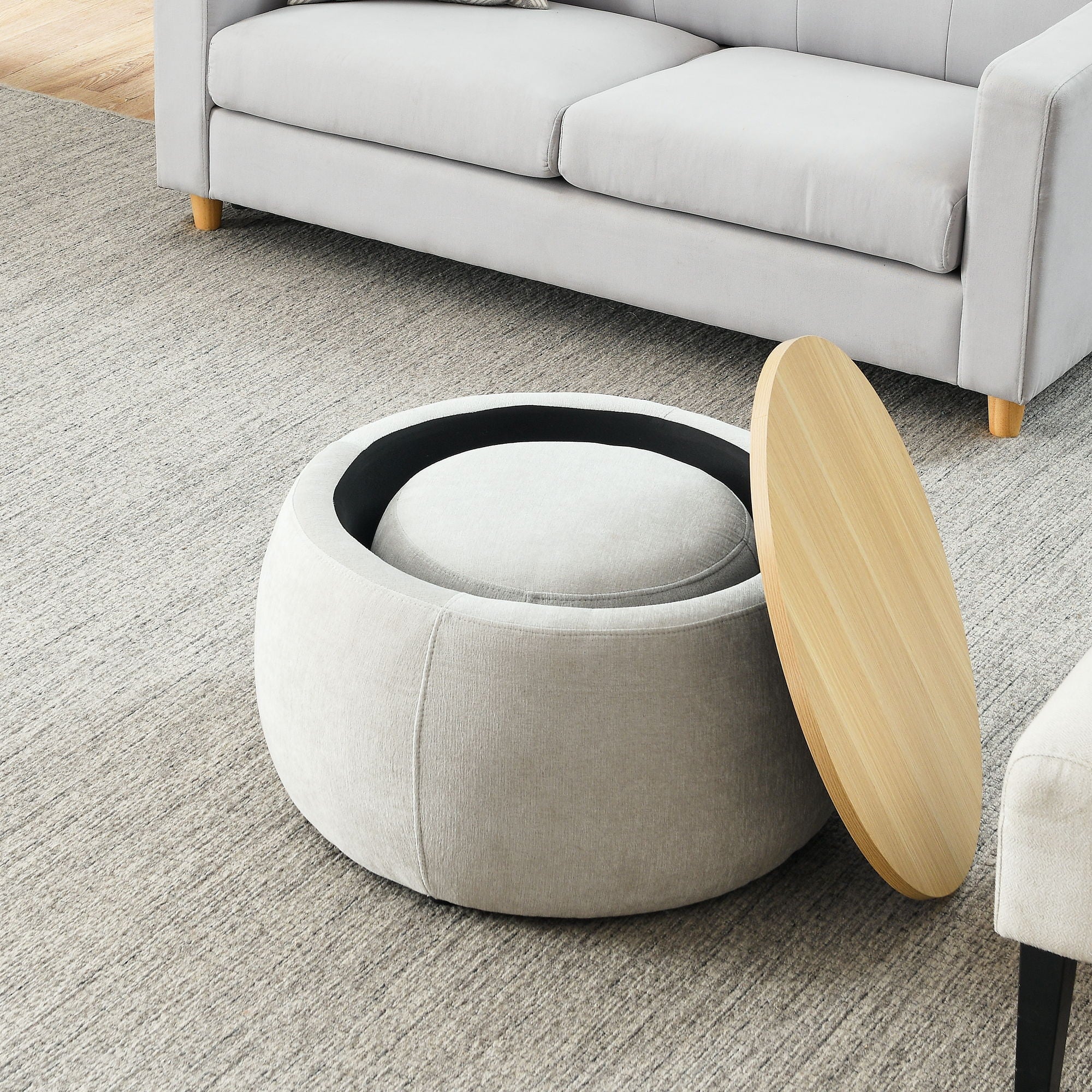 Round Storage Ottoman, 2 In 1 Function, End Table And Ottoman - Image 32