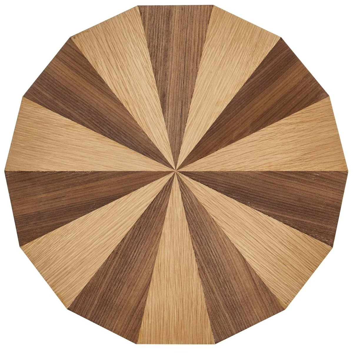 Round Two Tone Wood Veneer Side Table – Oak Walnut 18 Inch - Image 7