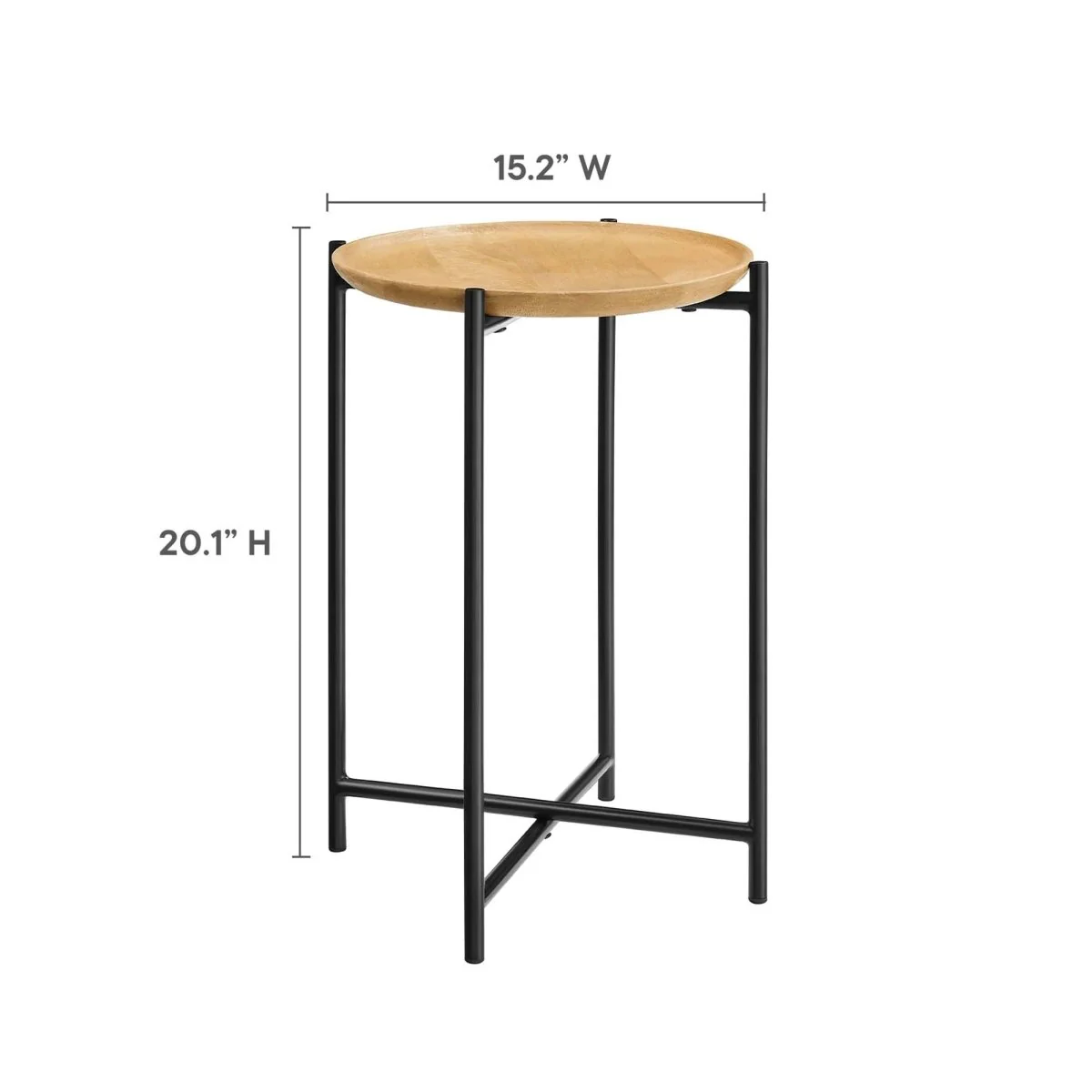 Round Wood and Metal Side Table – Oak 15 Inch - Image 4