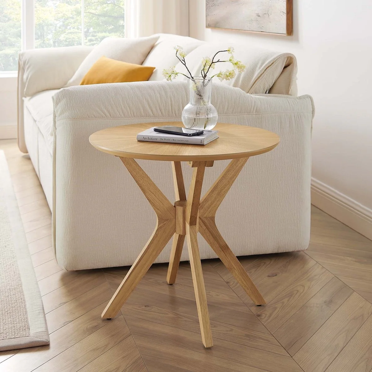 Round Wood Side Table with Intersecting Base – 24 Inch - Image 2