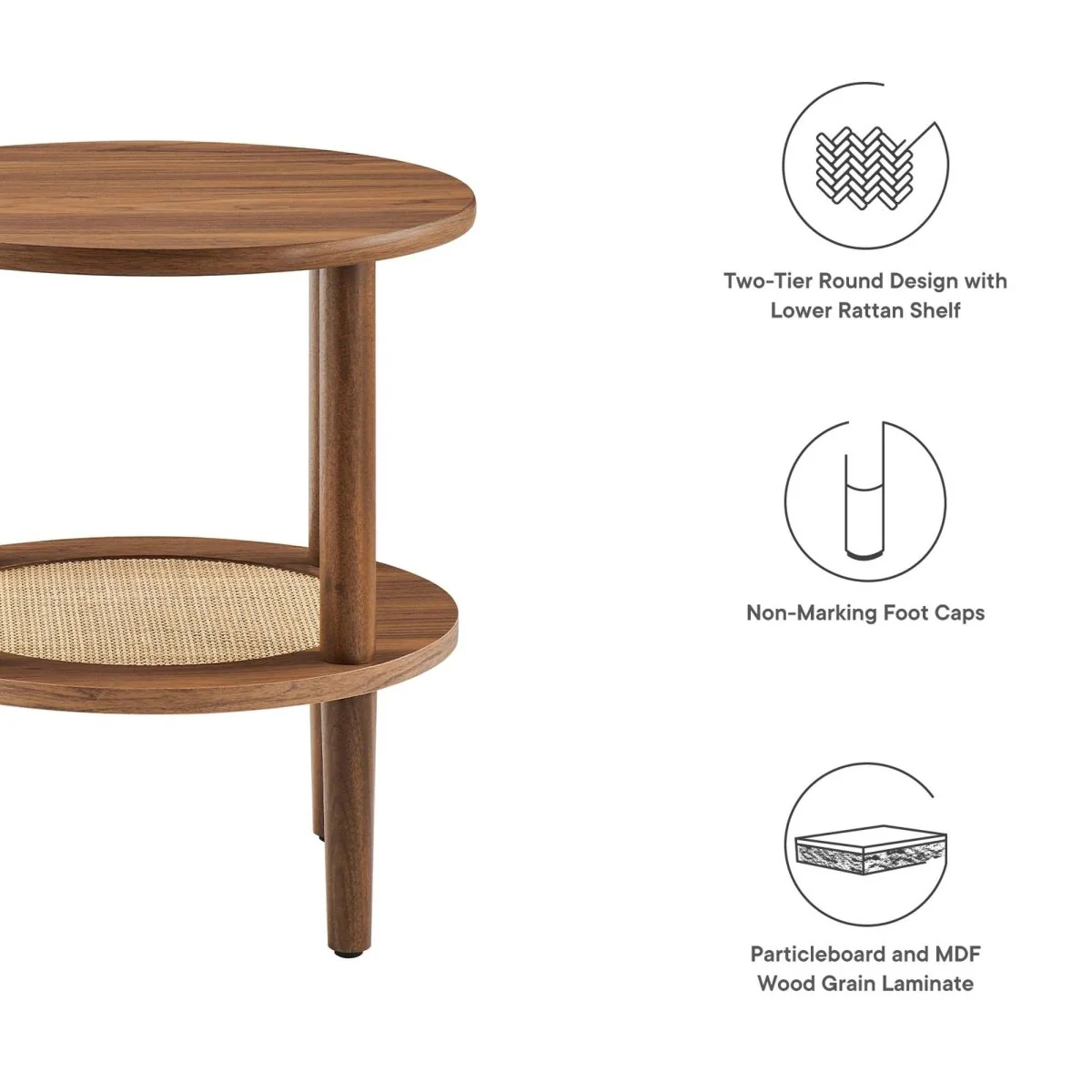 Round Wood Side Table with Rattan Shelf – 19 Inch - Image 10