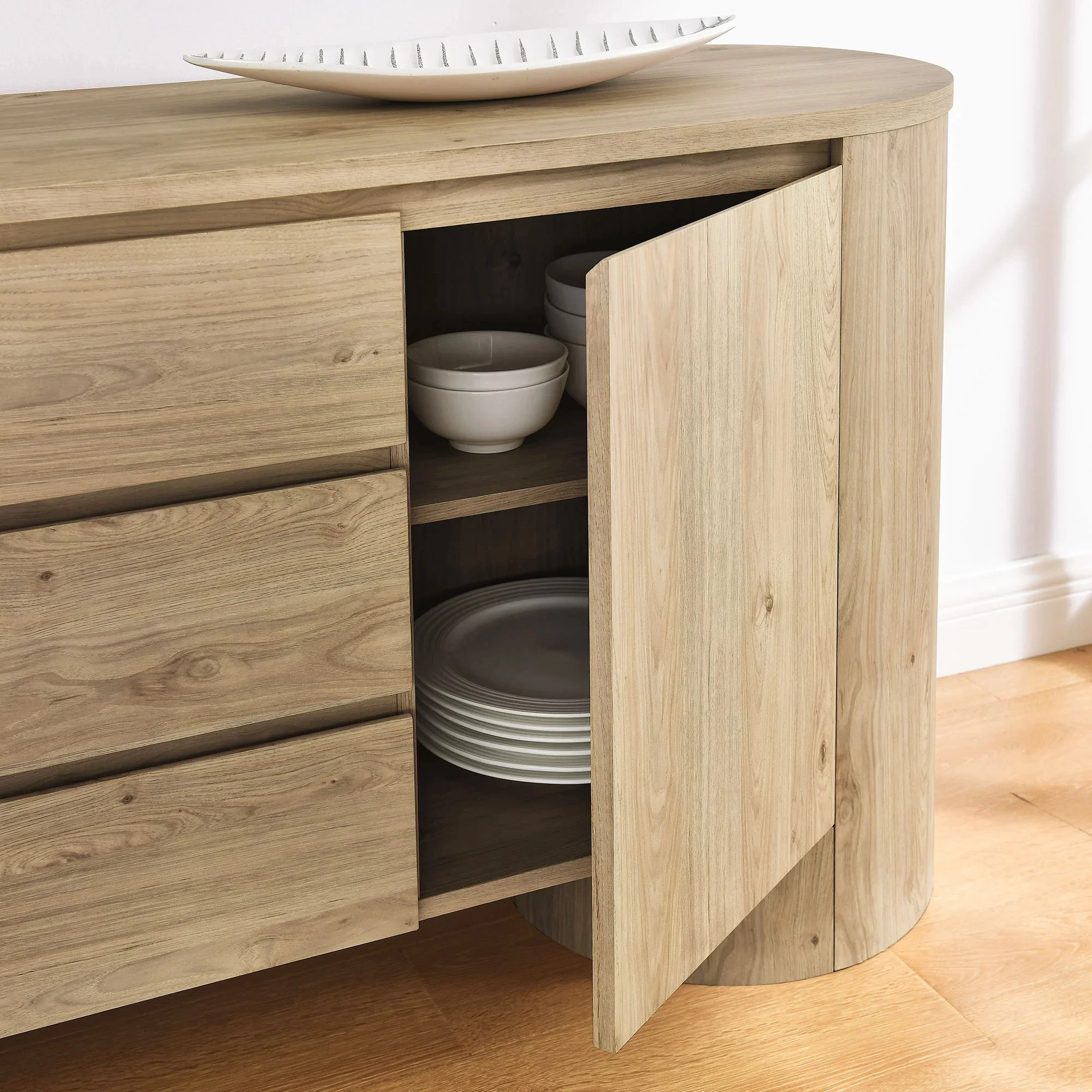 Sideboard Buffet Storage Credenza Cabinet Rounded Edge MDF 71 Inch - Image 14