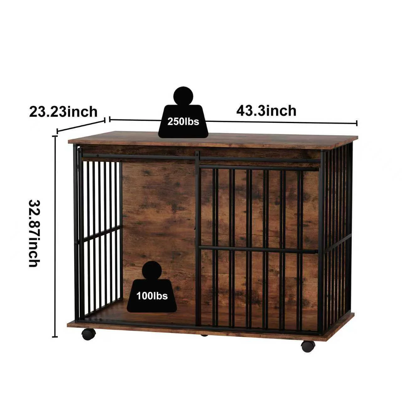 Rowan 43-Inch Furniture-Style Dog Crate with Sliding Door and Walnut Wood Top - Image 9