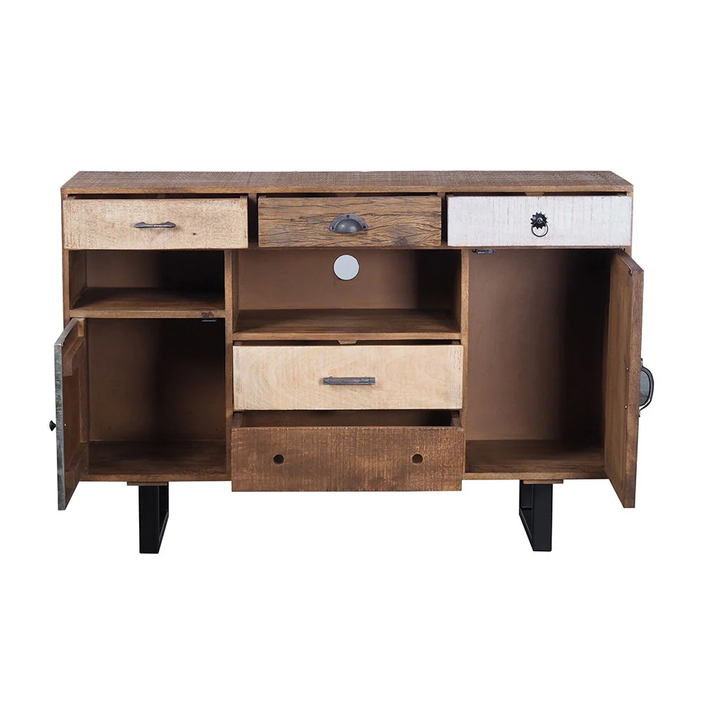 Rustic Kitchen Island Sideboard with 2 Drawer Mango Wood 55x36in Multi - Image 2