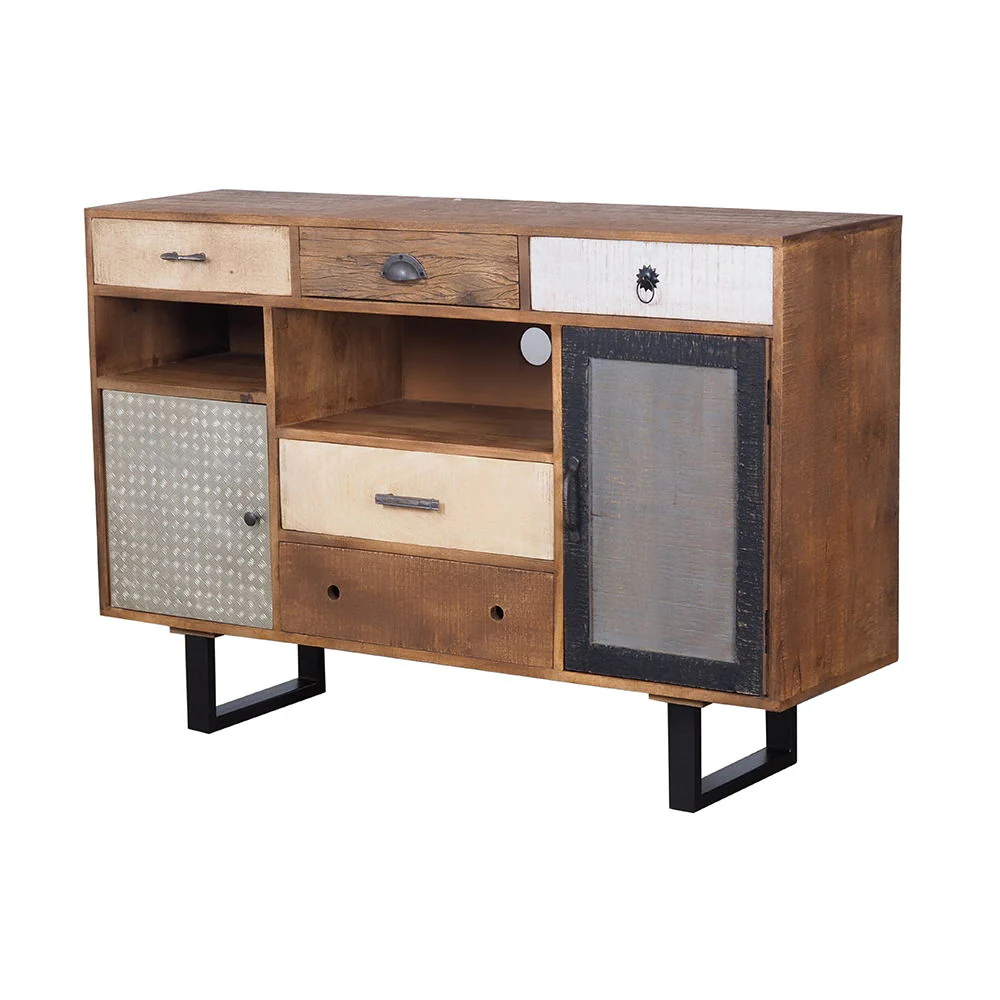 Rustic Kitchen Island Sideboard with 2 Drawer Mango Wood 55x36in Multi - Image 4