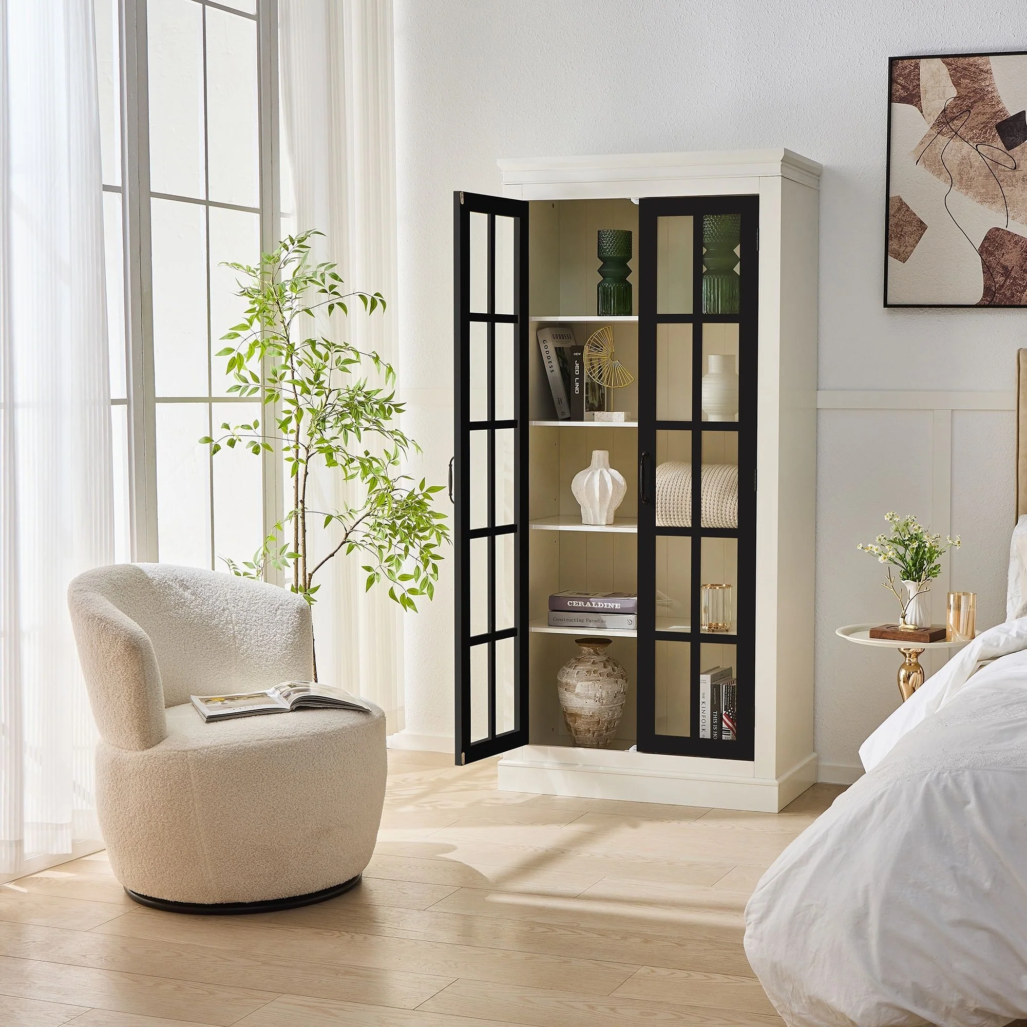 Rustic Style Display Cabinet With Glass Doors For Collectibles - Image 13