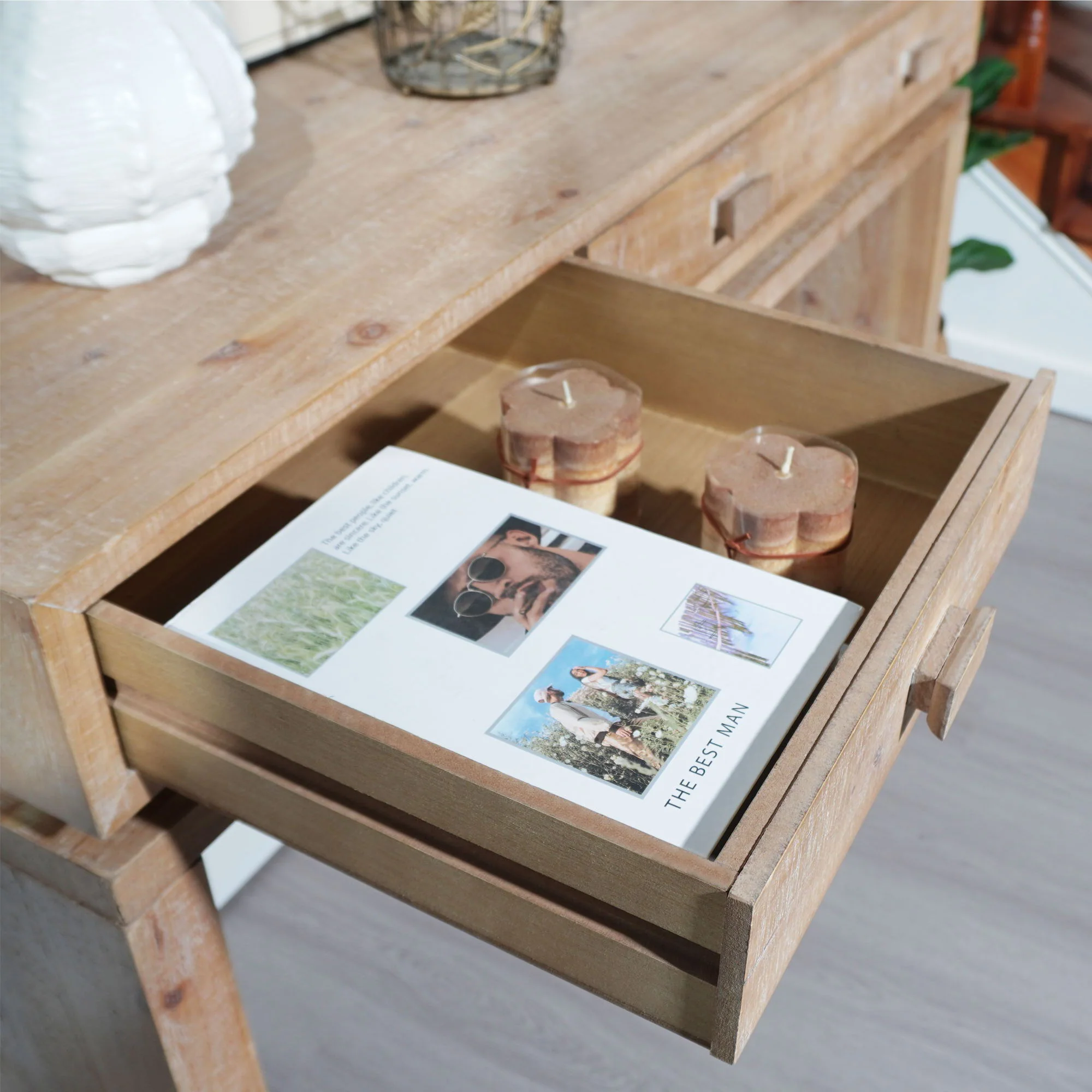 Rustic Wood Console Table With 3 Drawers Entryway Table For Hallway, Foyer, Or Office - Natural / Natural & Light Brown / Natural Wood / Natural Wood Wash / Natural / Rustic - Image 3