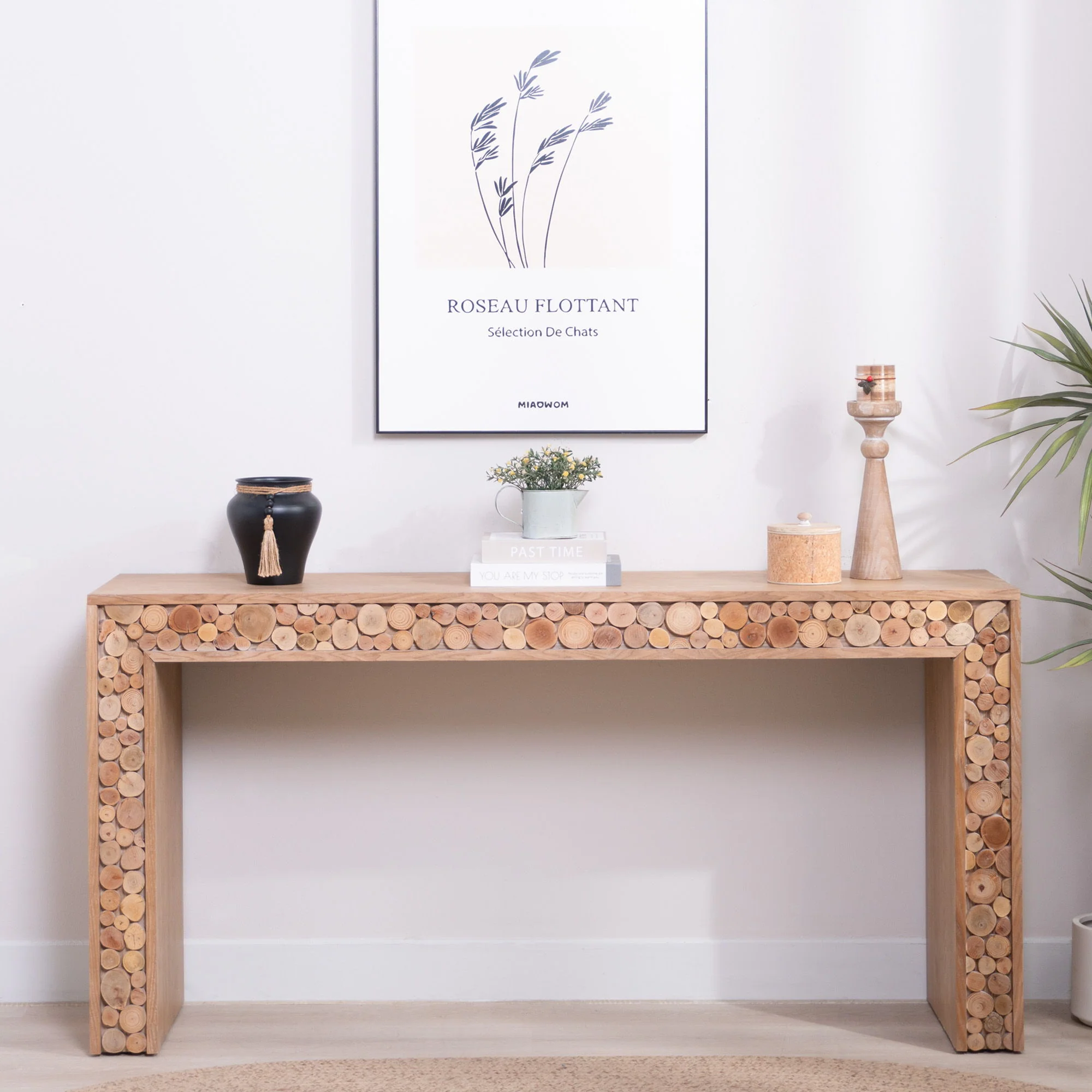 Rustic Wood Console Table With Natural Log Accents, Entryway Table, Narrow Sofa Table, Hallway Accent Table, Modern Farmhouse Style - Natural - Image 5
