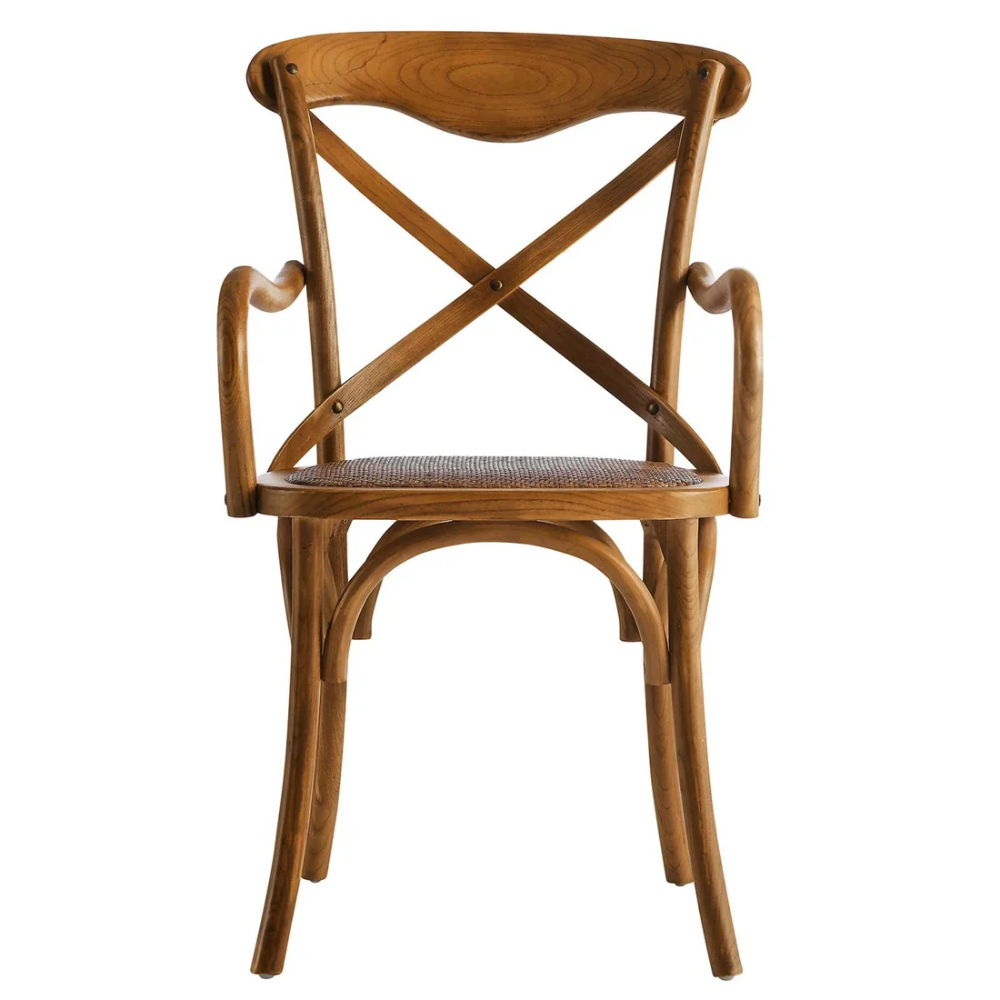Rustic Wood Dining Armchair with Rattan Seat