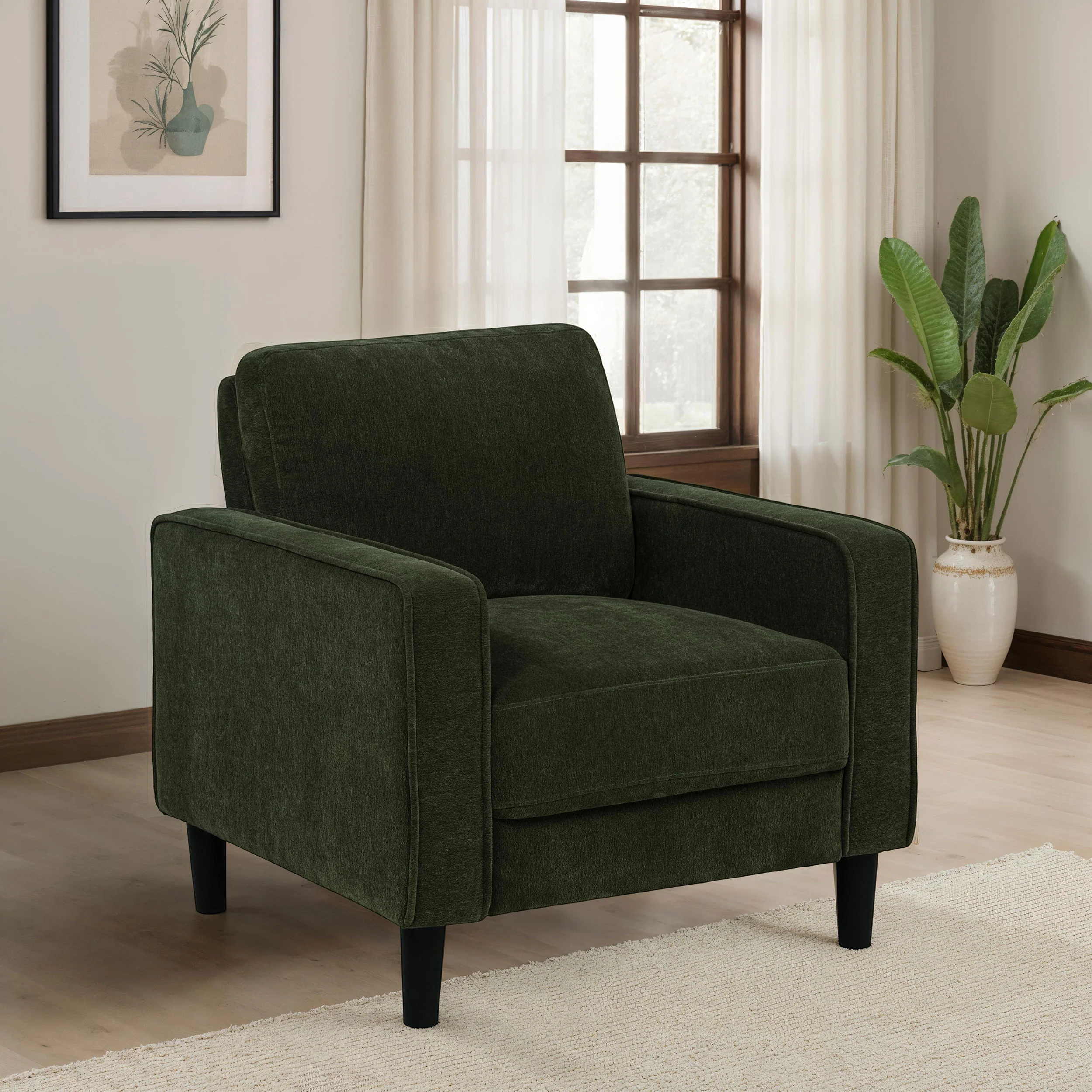 Ruth Fabric Upholstered Track Arm Accent Chair, Matcha Green - Image 3