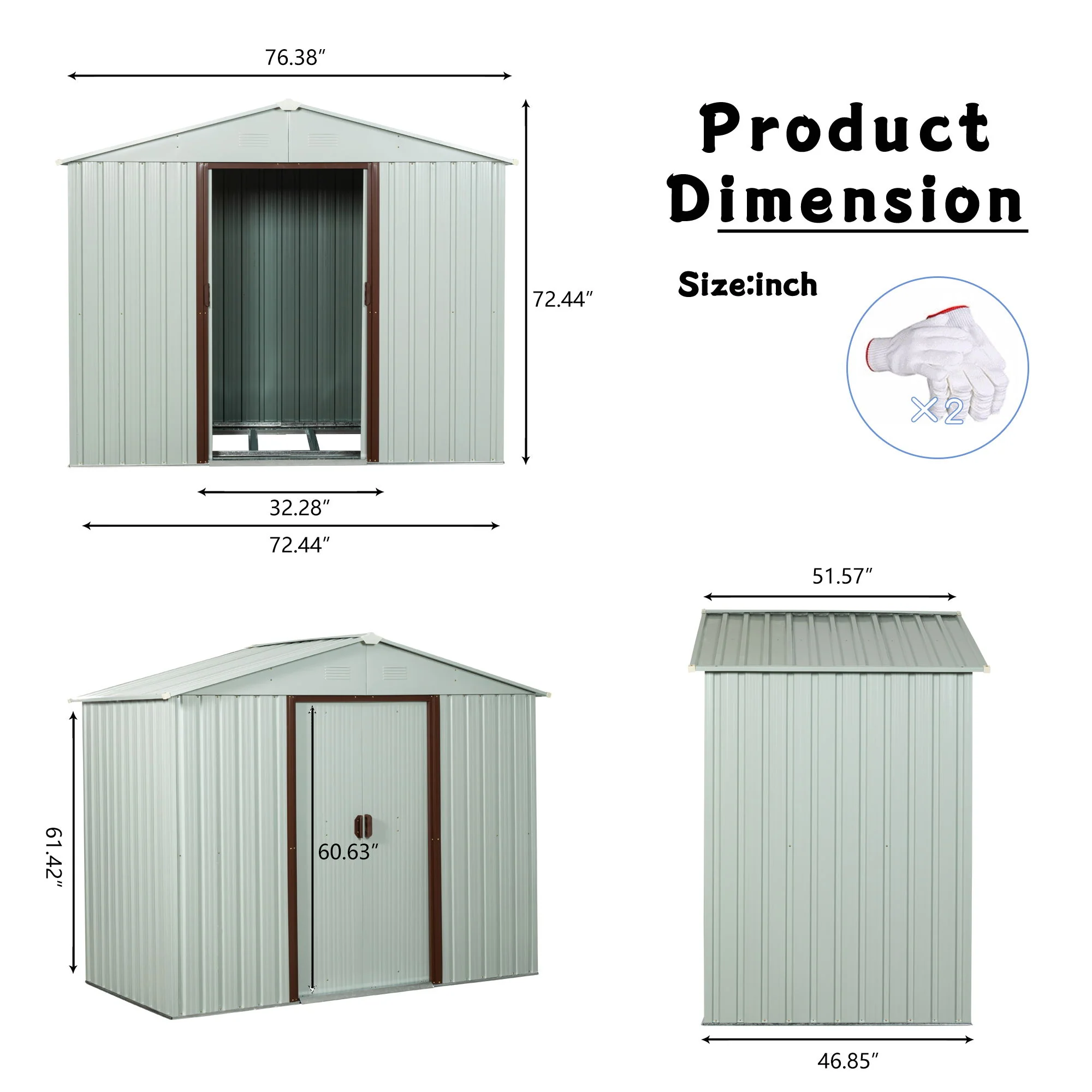 Ry-Sdyx56-W Outdoor Metal Storage Shed - White - Image 6