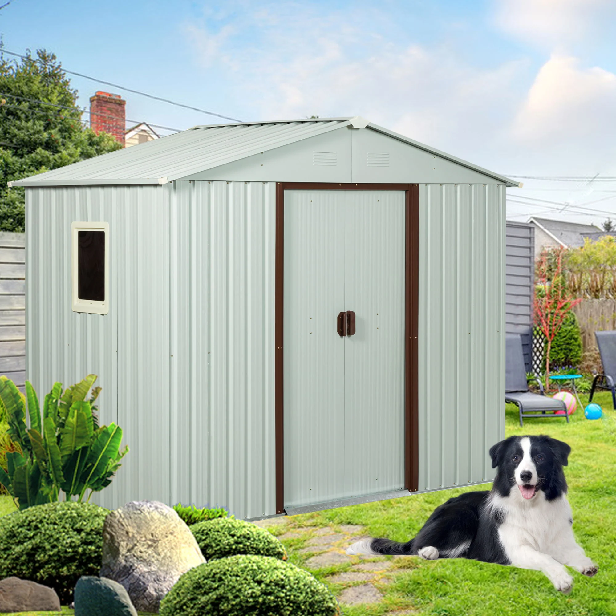 Ry-Sdyx56-Ww Outdoor Metal Storage Shed With Window - White - Image 2