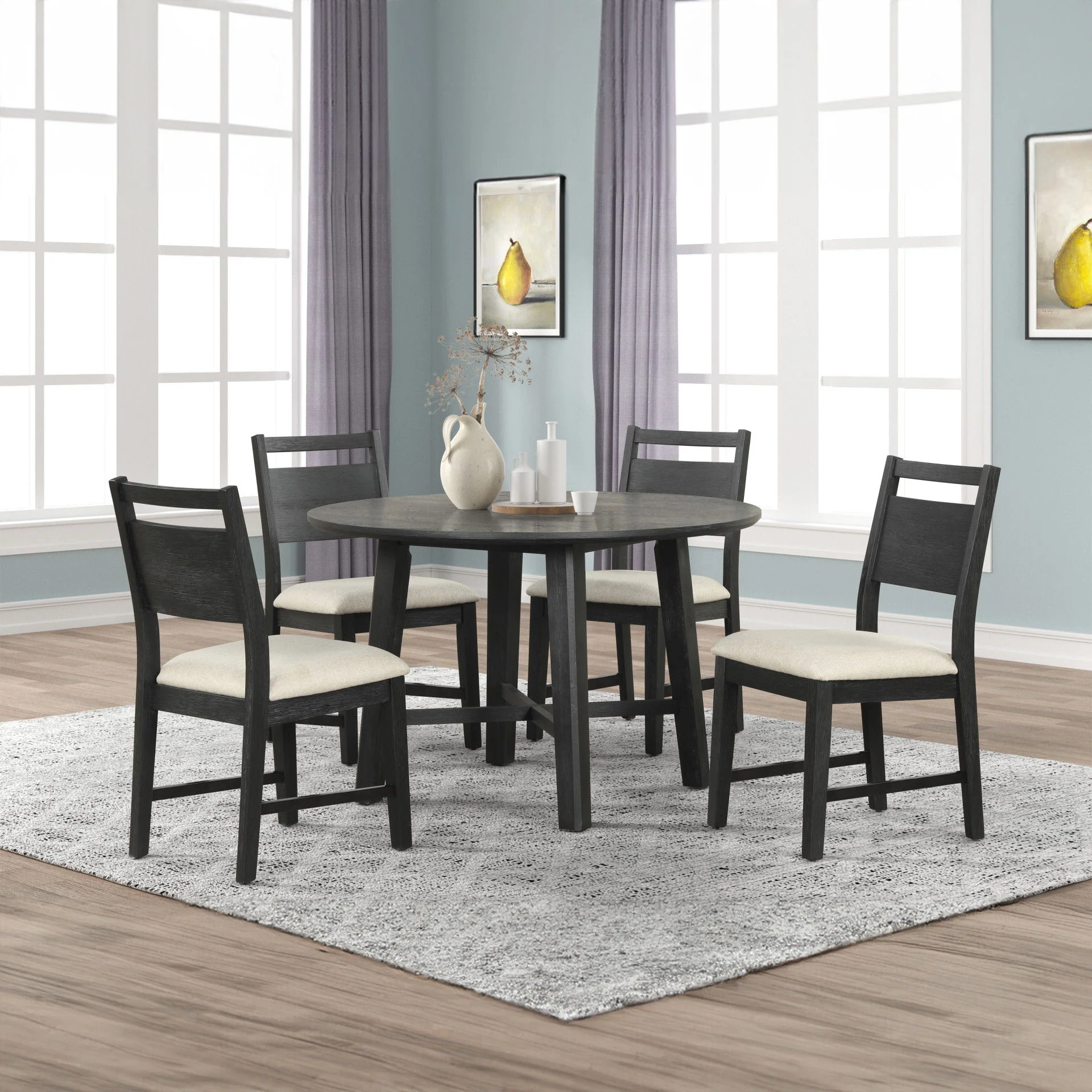 Sable Crest - 5 Piece Set (Round Dining Table & 4 Chairs) - Black - Image 4