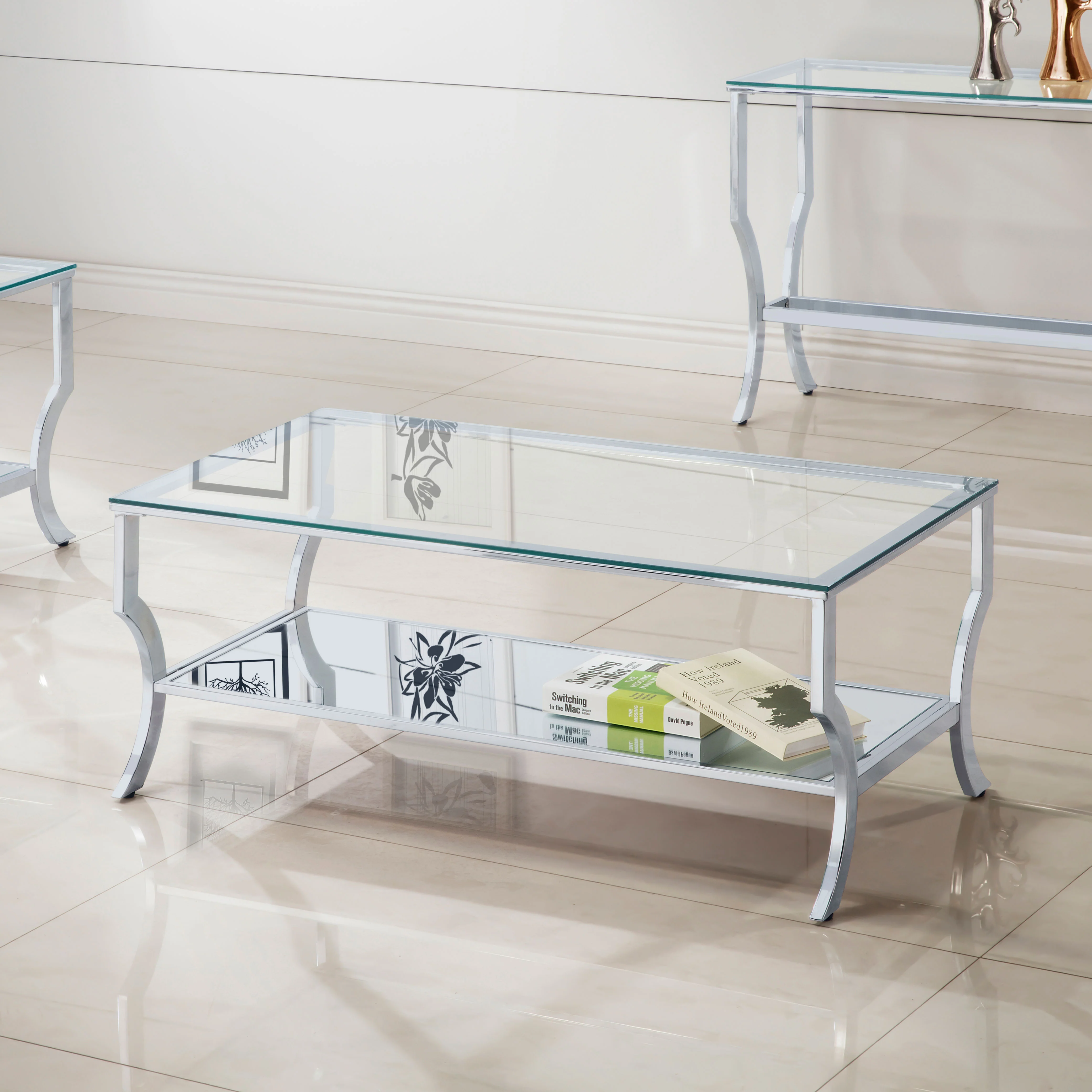 Saide Rectangular Glass Top Coffee Table, Chrome - Image 4