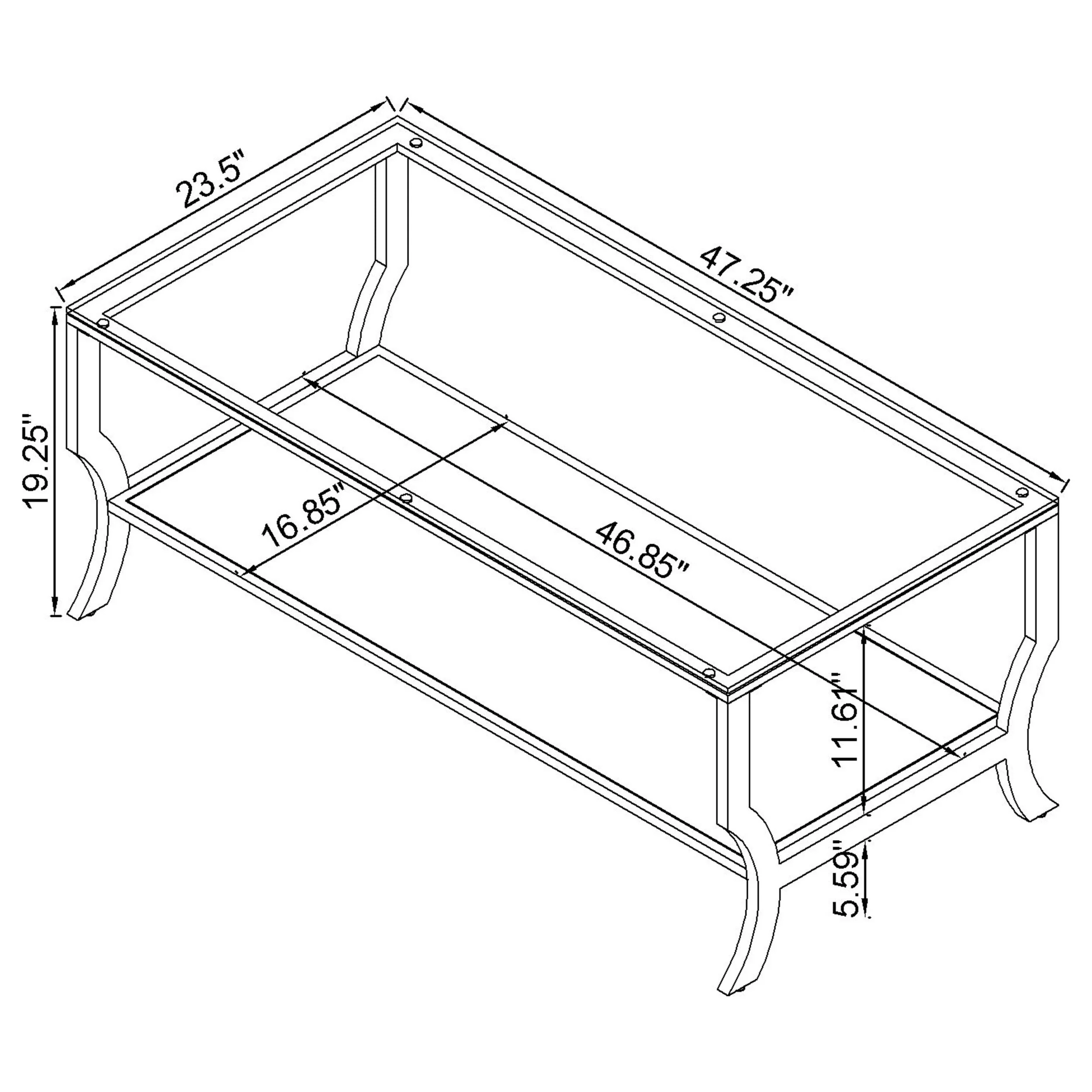 Saide Rectangular Glass Top Coffee Table, Chrome - Image 6