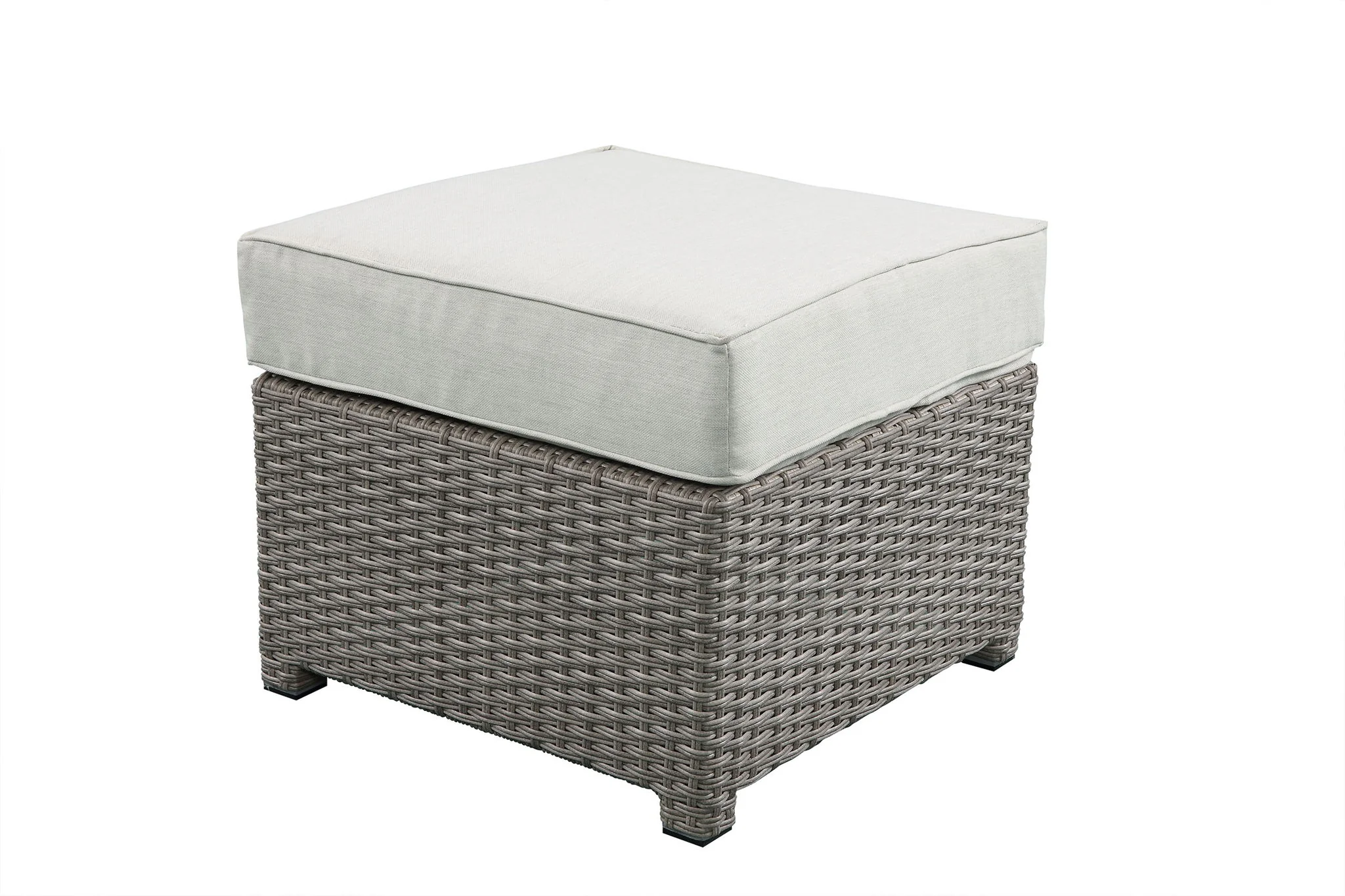 Salena - All Weather Wicker Patio Sofa & Ottoman With 2 Toss Pillows - Beige / Gray - Image 4