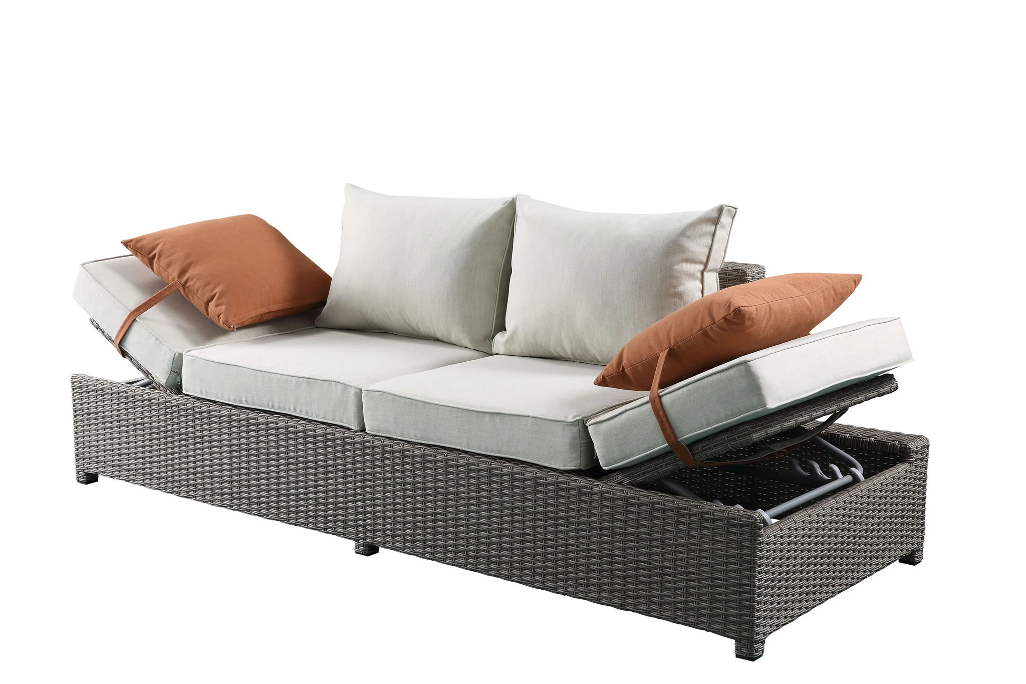 Salena - All Weather Wicker Patio Sofa & Ottoman With 2 Toss Pillows - Beige / Gray - Image 9