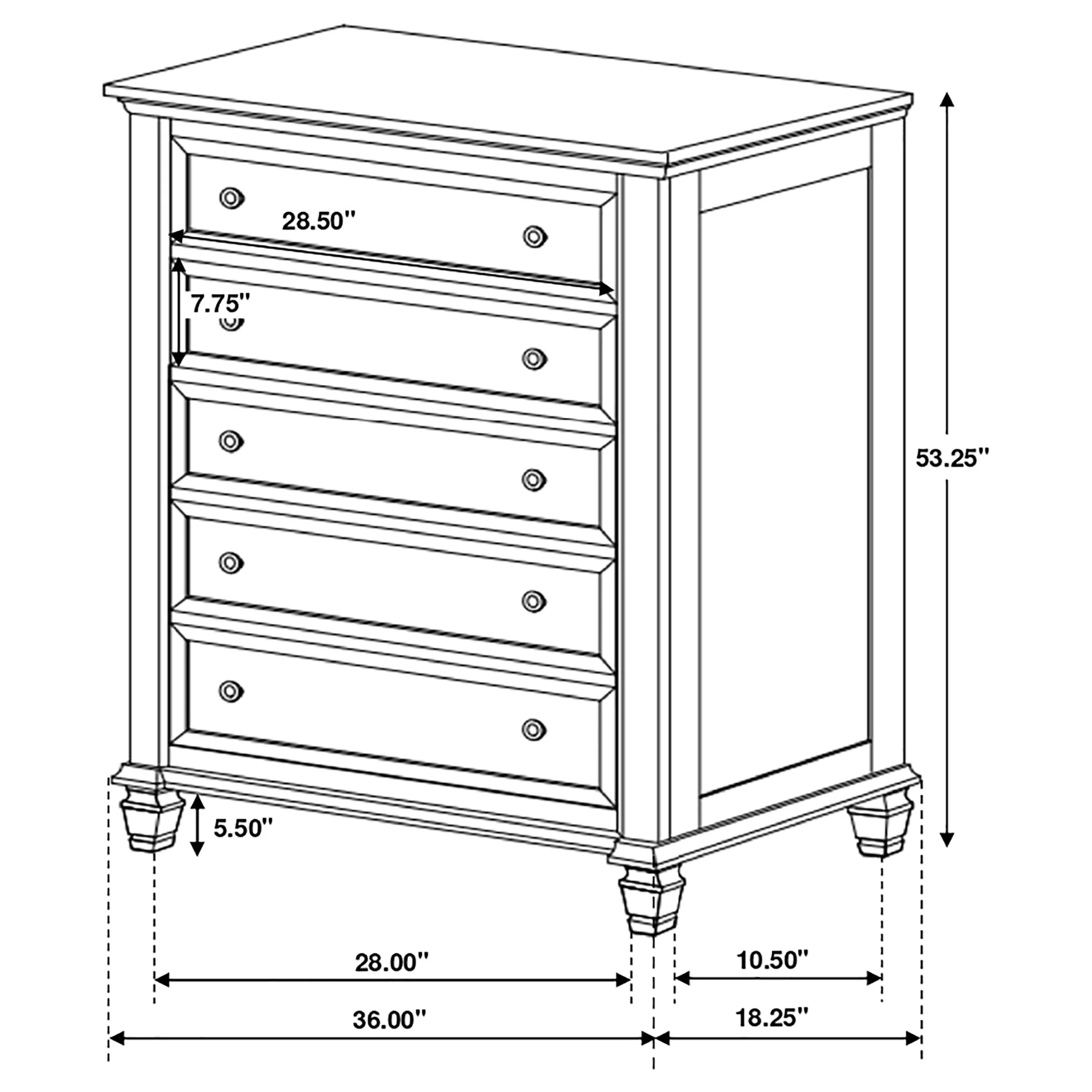 Sandy Beach 5-Drawer Bedroom Chest in Cream White - Image 11
