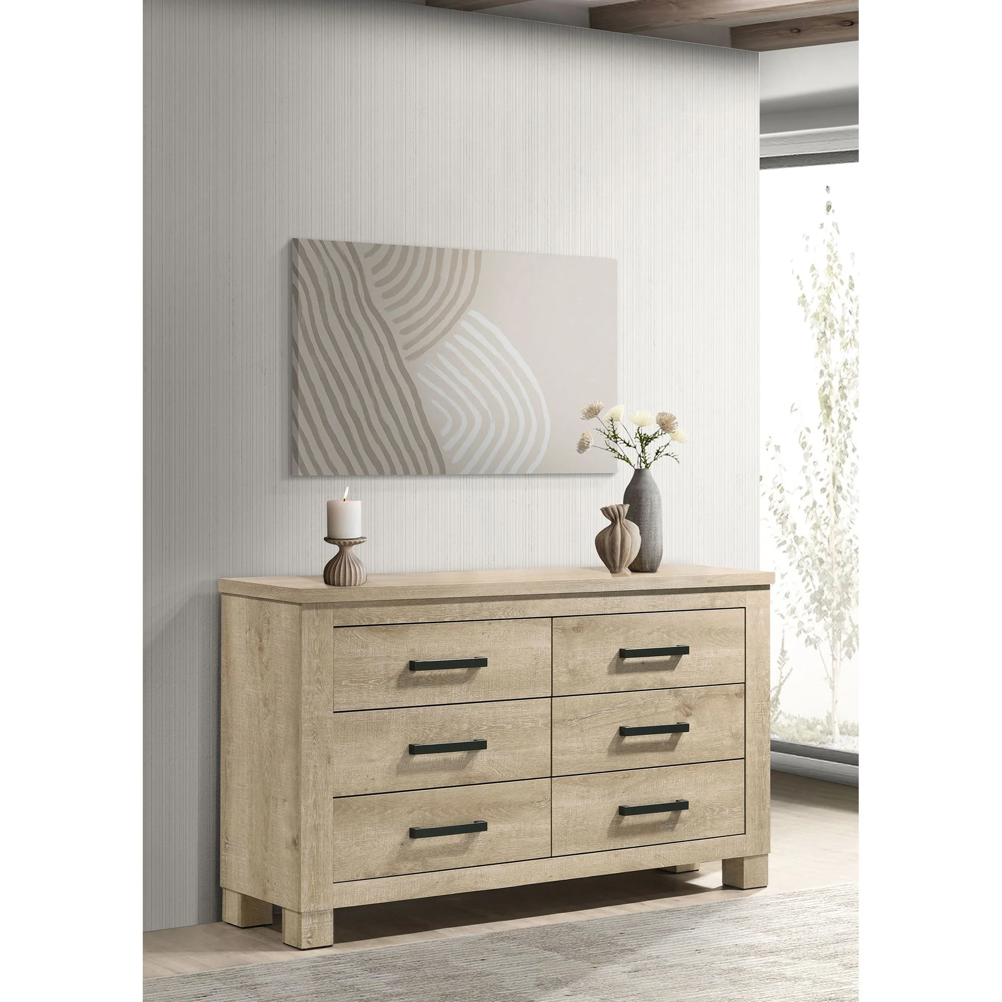 Sansome - 6 Drawer Bedroom Dresser With Pulls - Oak - Image 4
