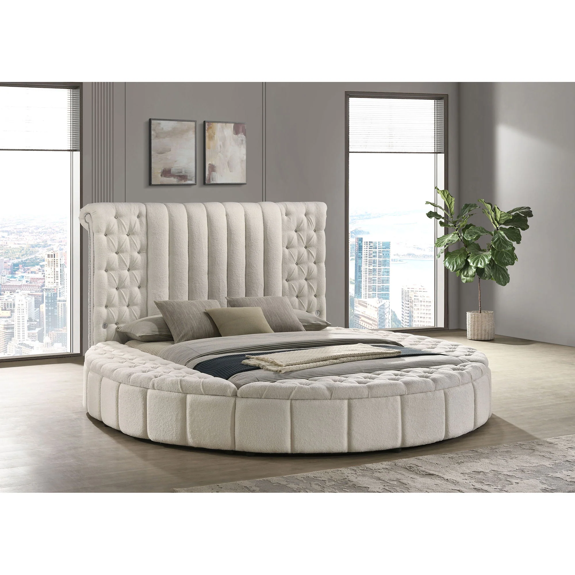 Santiago - Upholstered Round Storage Bed With Built In Charging Ports - Image 4