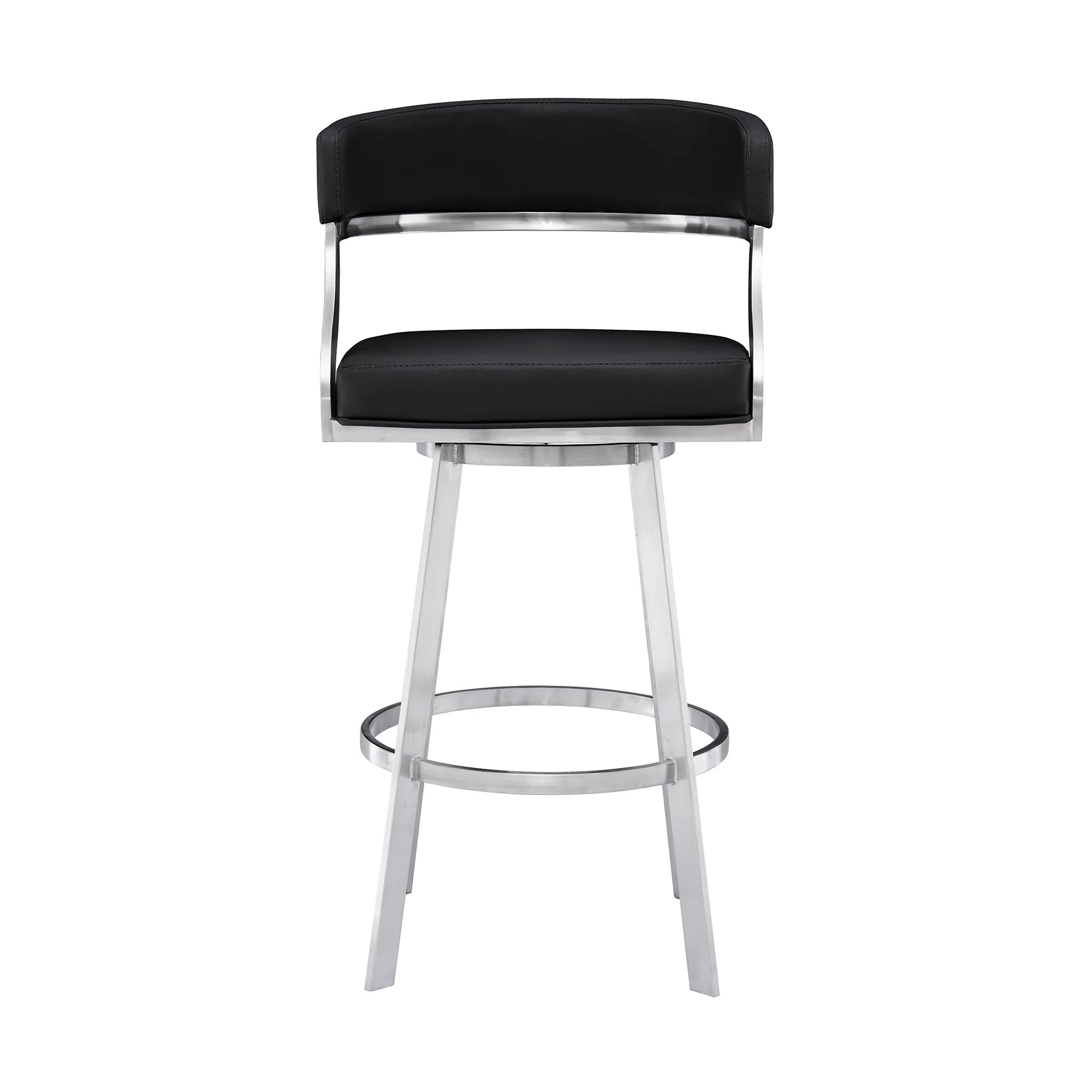 Saturn - 26" Counter Height Swivel Black Faux Leather And Brushed Stainless Steel Bar Stool - Image 9