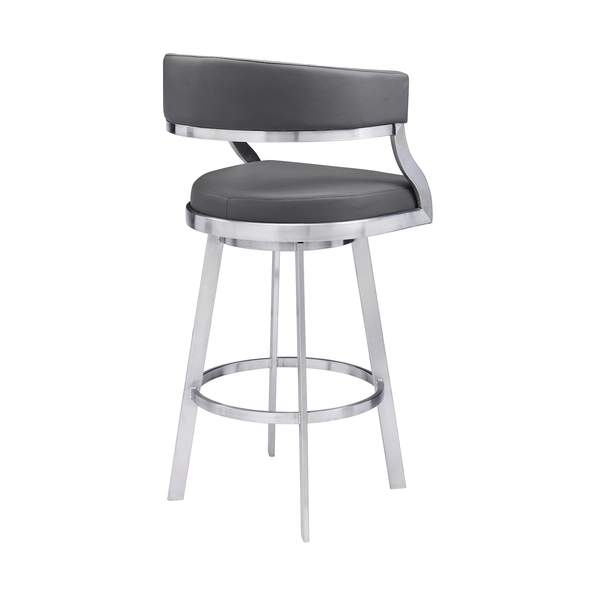 Saturn - 30" Bar Height Swivel Gray Faux Leather And Brushed Stainless Steel Bar Stool - Image 2