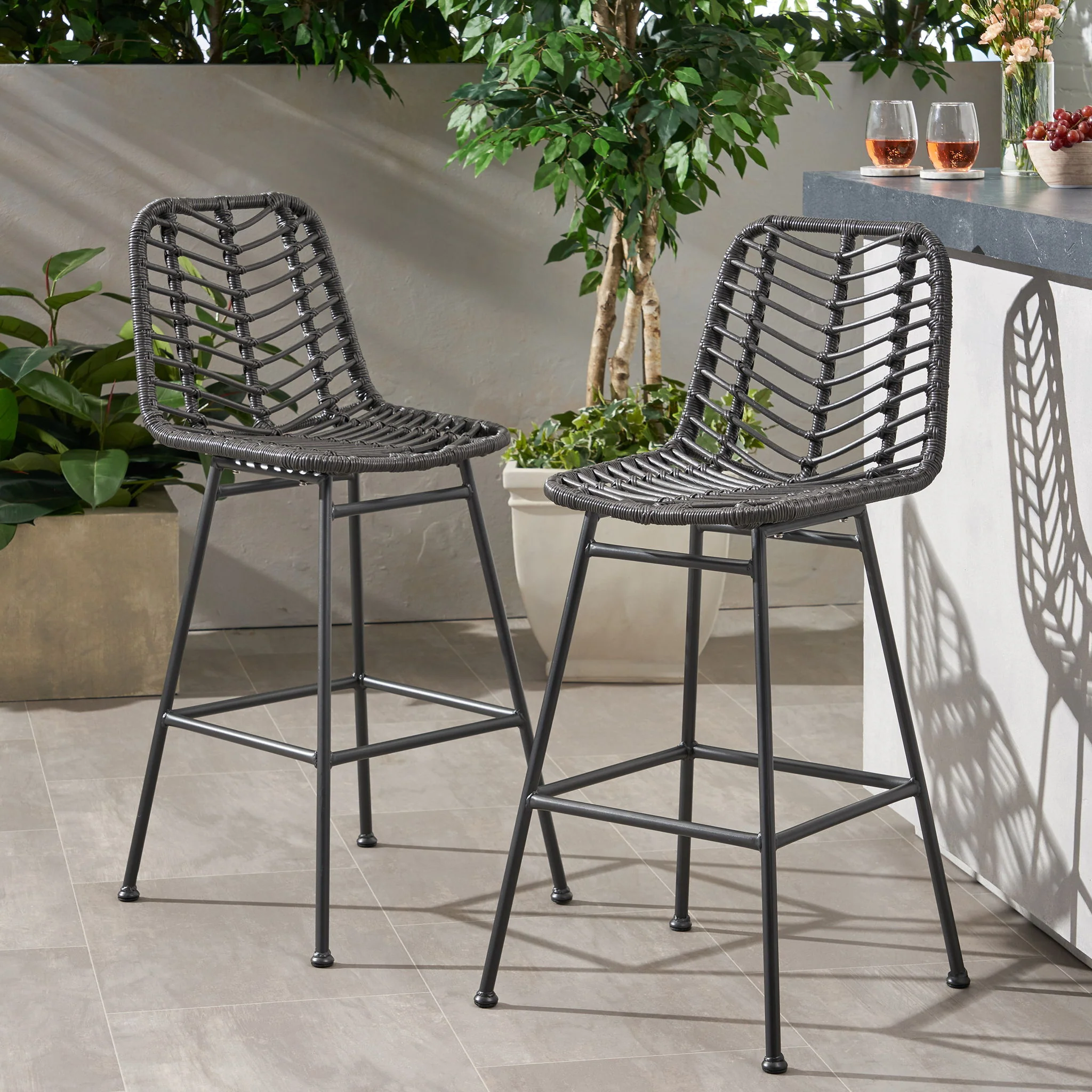 Sawtelle - Outdoor Wicker Barstools (Set of 2) - Image 17