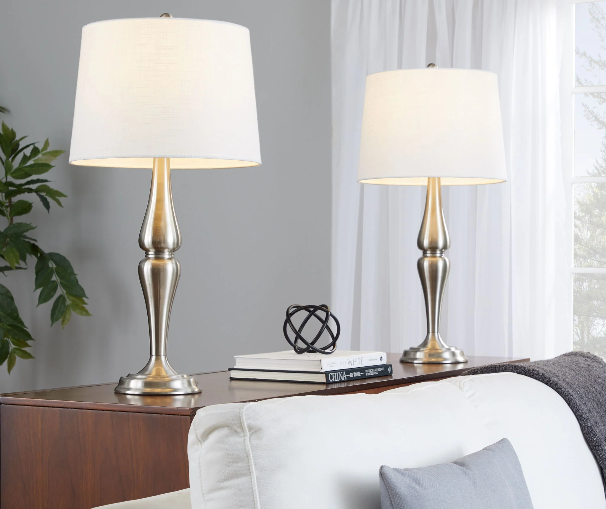 Sawyer - Contemporary Table Lamp (Set of 2) - Nickel / White - Image 3