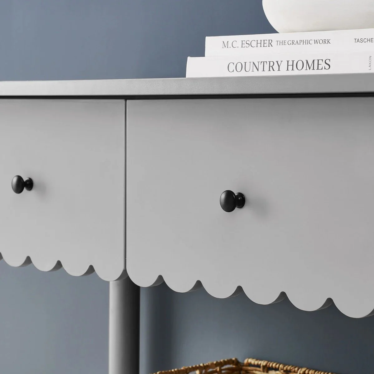 Scalloped Console Table with 3 Drawers and Shelf – 48 Inch - Image 8