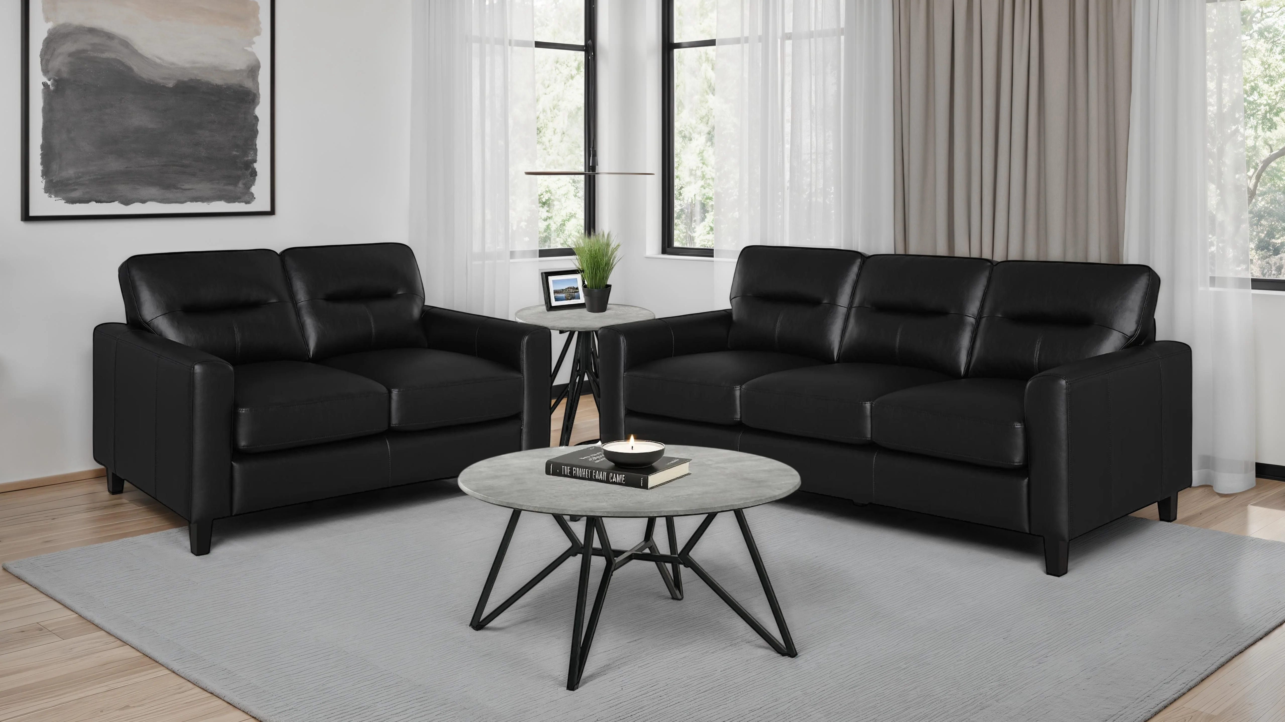 Scotland 2-Piece Faux Leather Sofa Set, Black