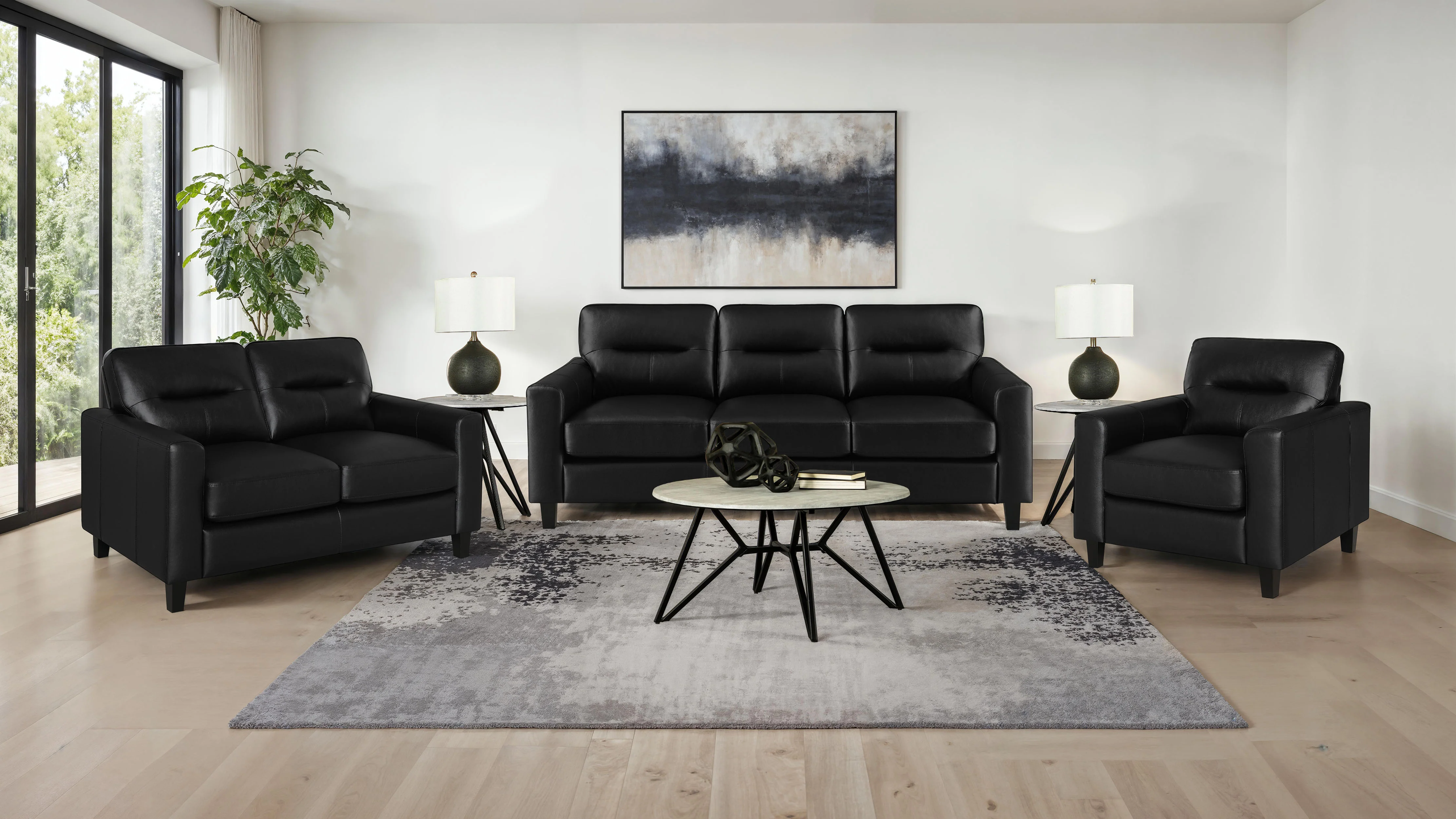 Scotland Faux Leather Track Arm Loveseat in Black - Image 11