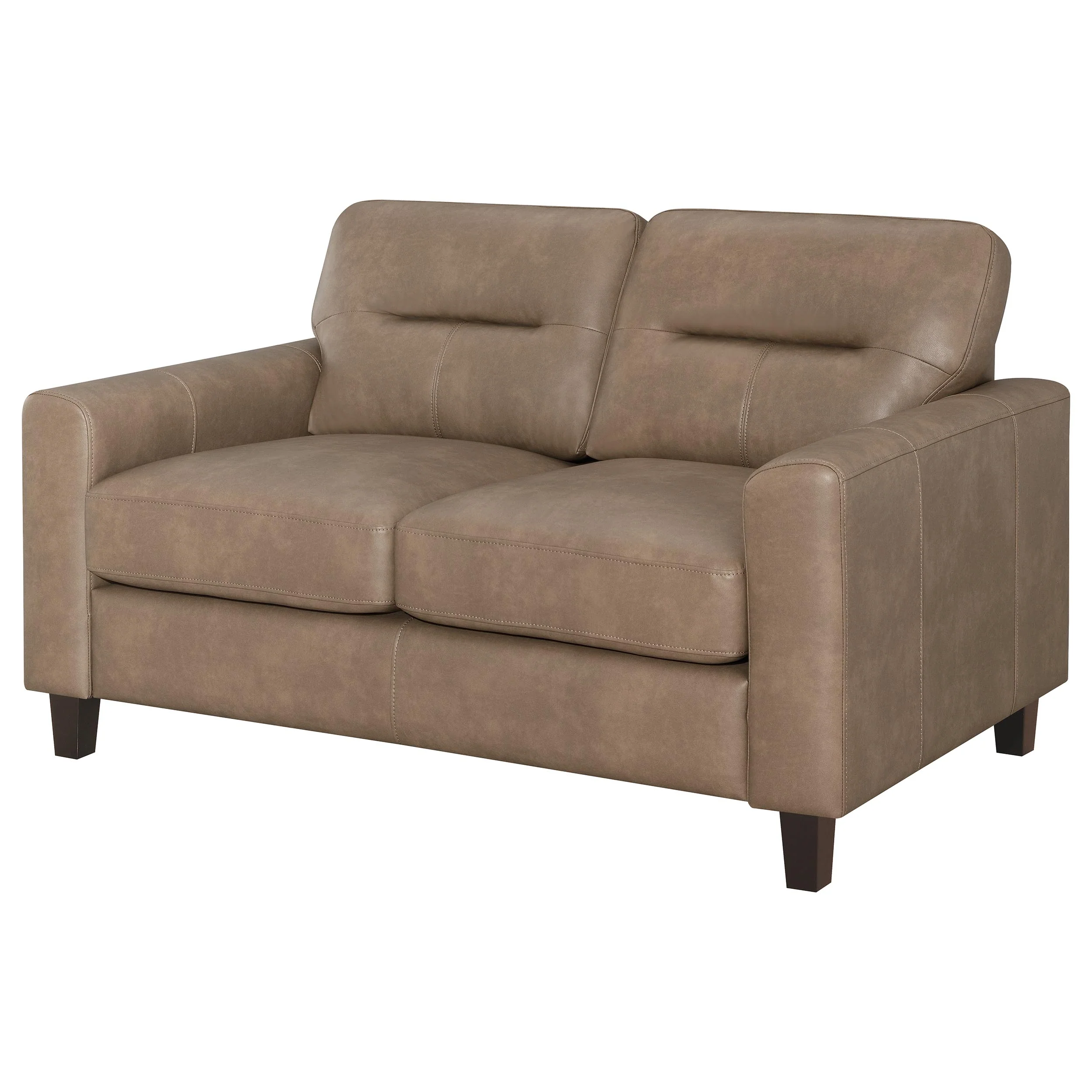 Scotland Faux Leather Track Arm Loveseat, Brown - Image 5