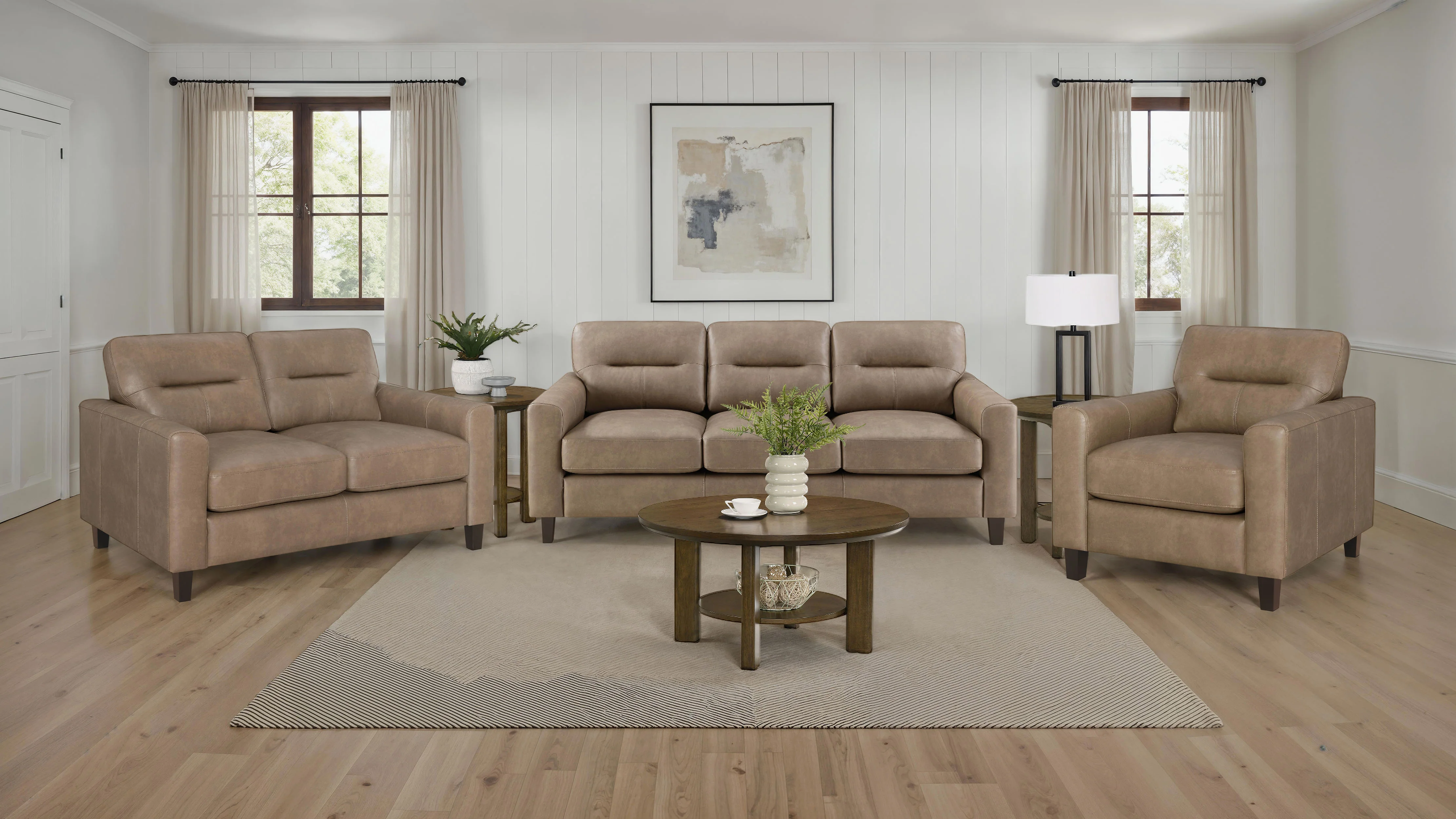 Scotland Faux Leather Track Arm Sofa in Brown - Image 11