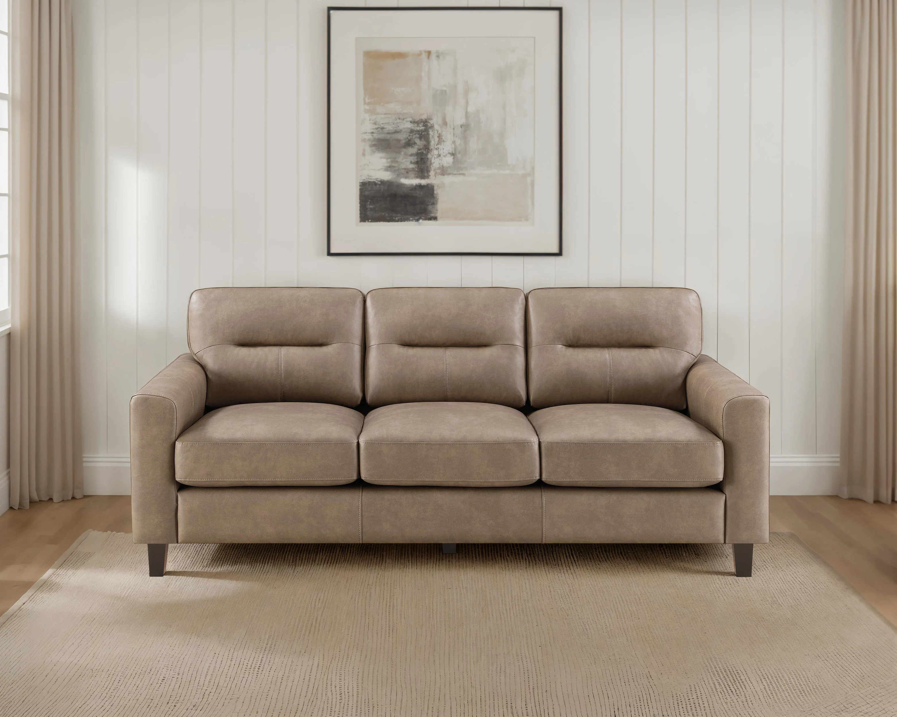 Scotland Faux Leather Track Arm Sofa in Brown - Image 3